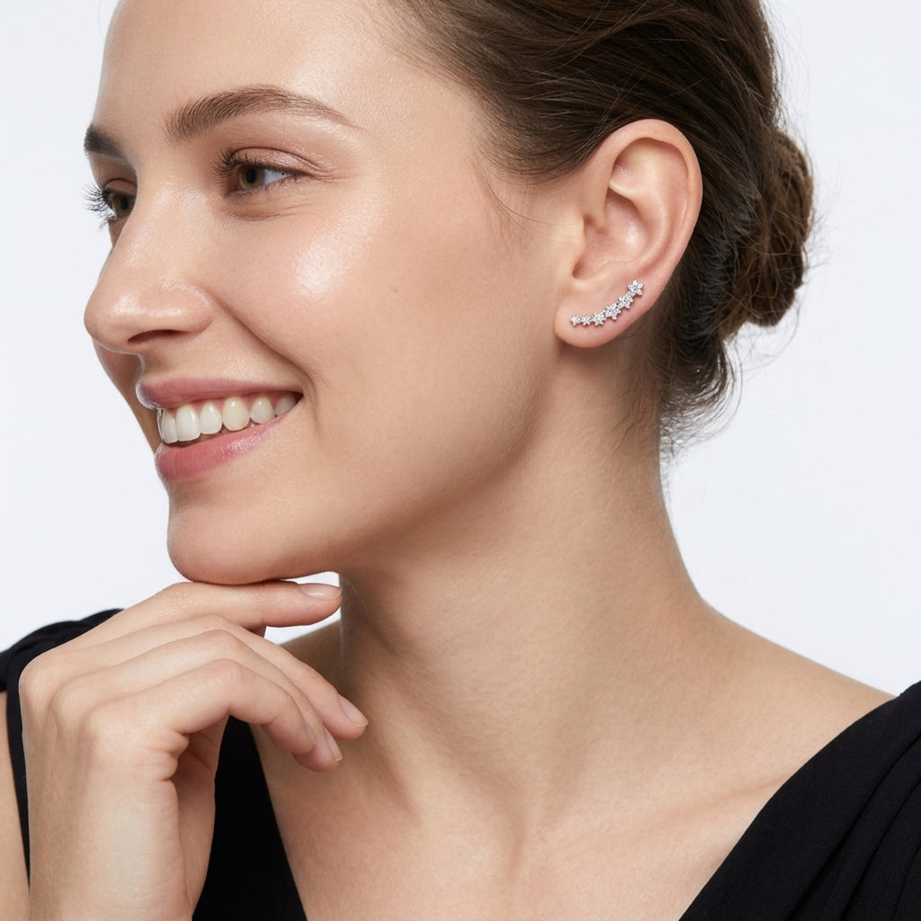 Sciamella Moissanite Climber Stud Earrings in Sterling Silver