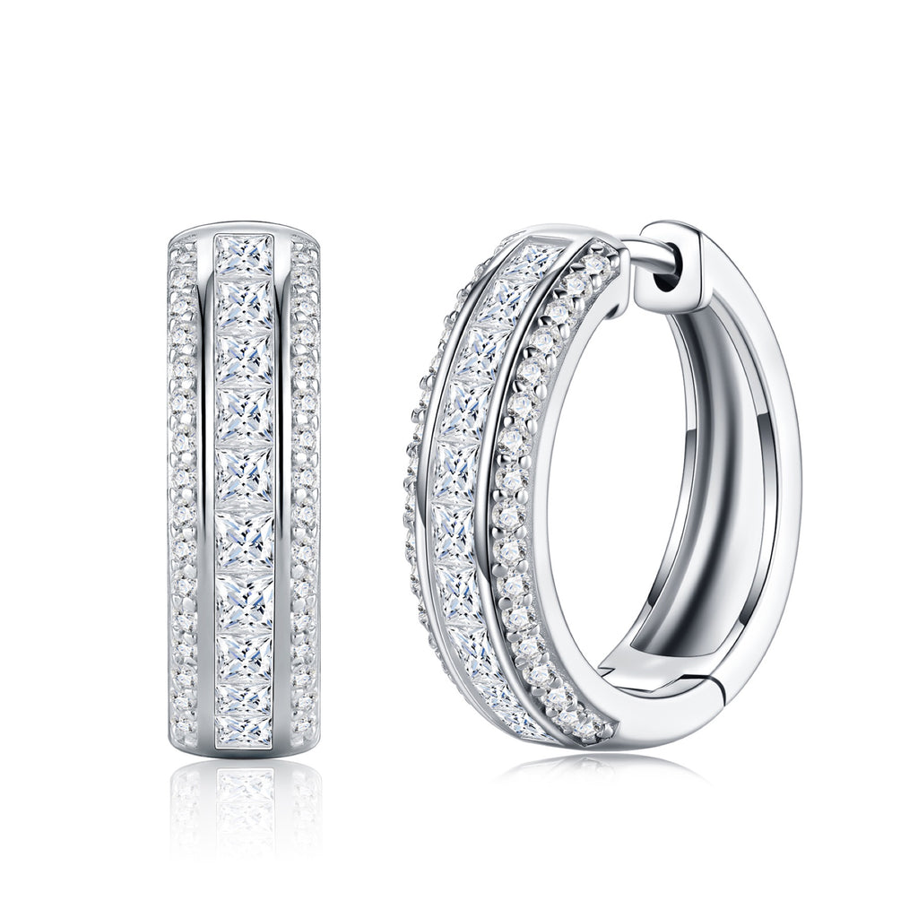 Binata Moissanite Huggie Hoop Earrings in Sterling Silver