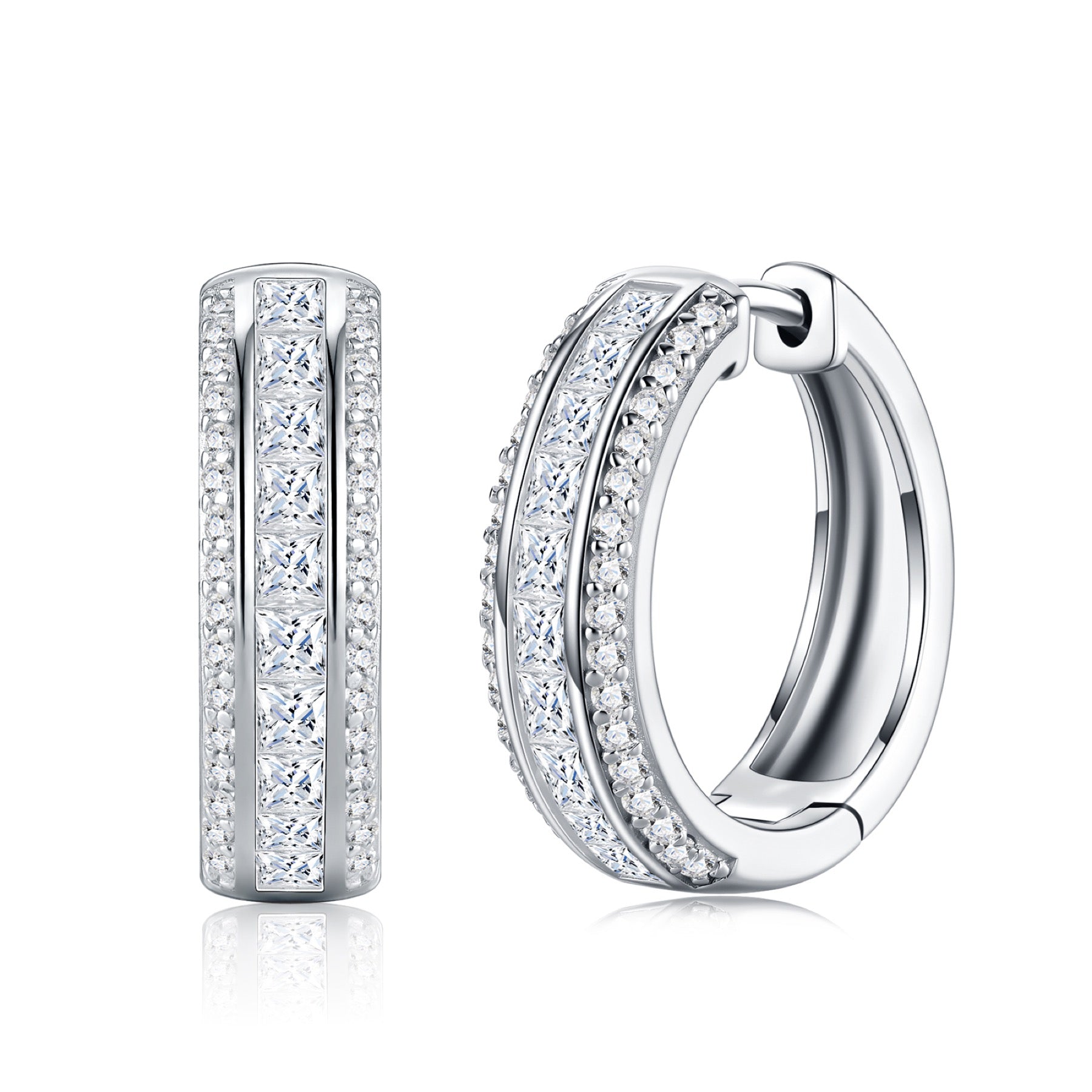 Binata Moissanite Huggie Hoop Earrings in Sterling Silver