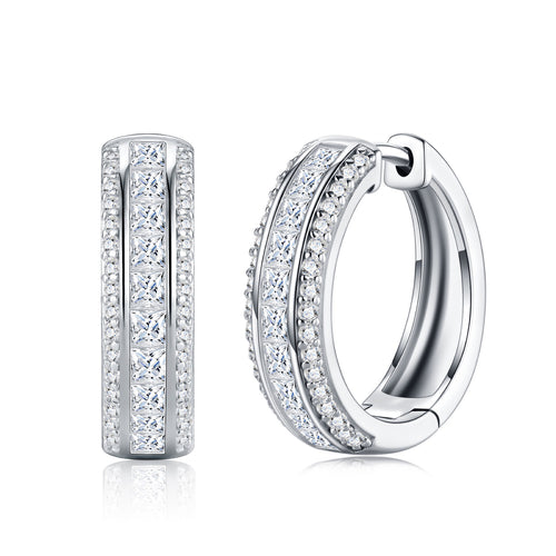 Binata Moissanite Huggie Hoop Earrings in Sterling Silver