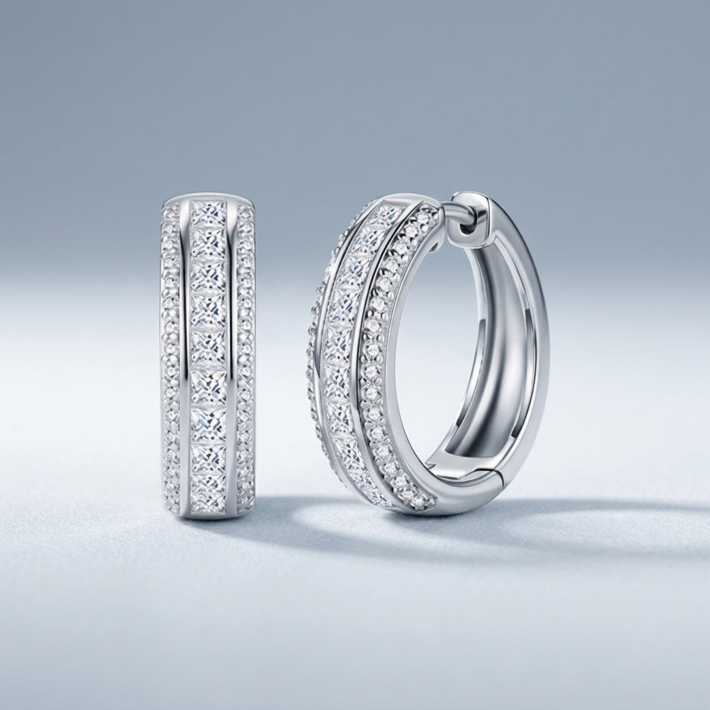 Binata Moissanite Huggie Hoop Earrings in Sterling Silver