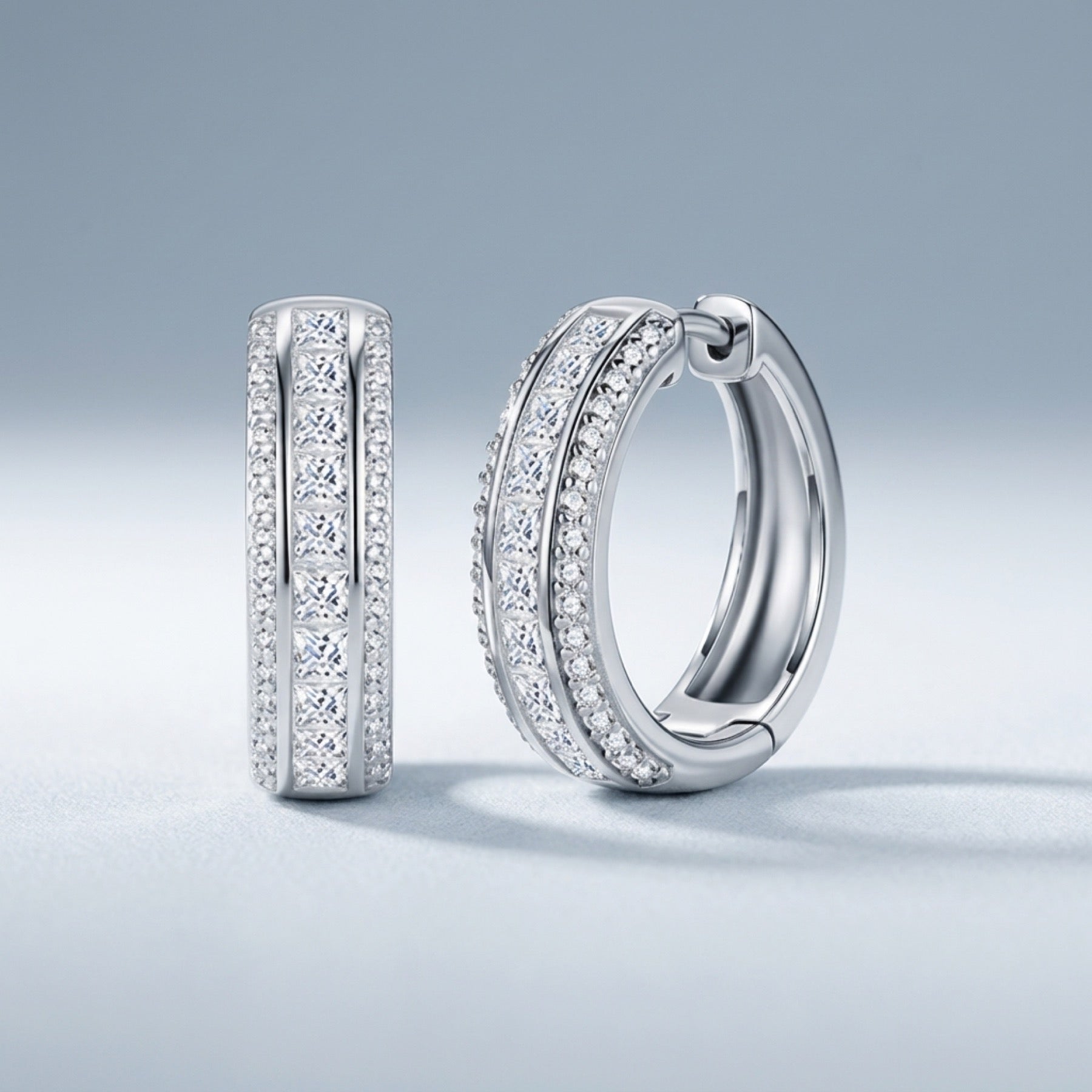 Binata Moissanite Huggie Hoop Earrings in Sterling Silver