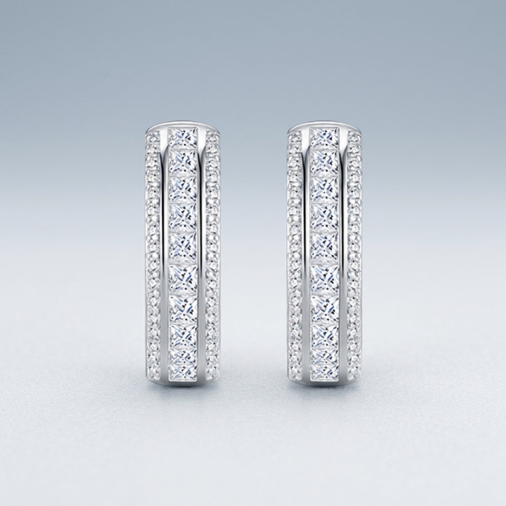 Binata Moissanite Huggie Hoop Earrings in Sterling Silver
