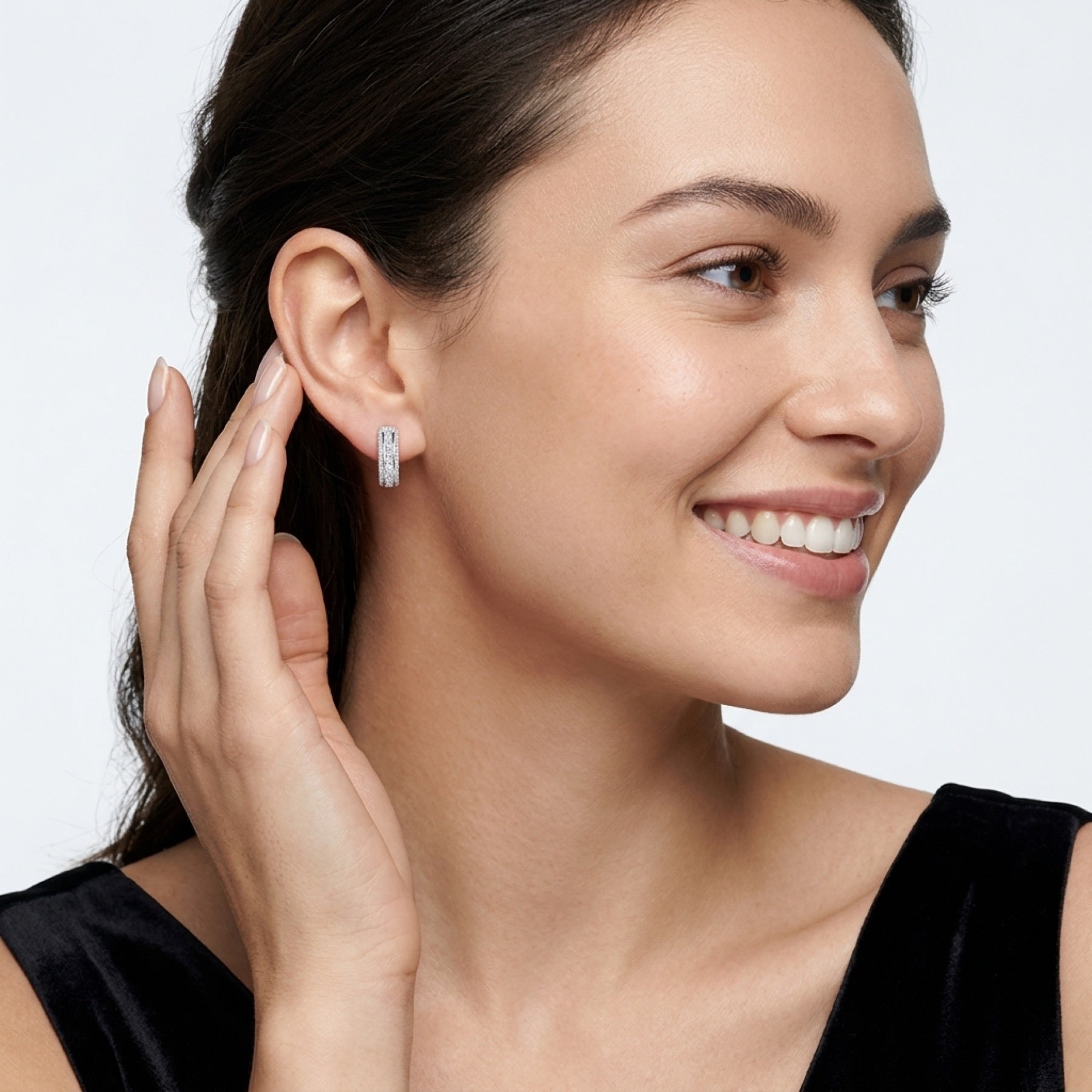 Binata Moissanite Huggie Hoop Earrings in Sterling Silver