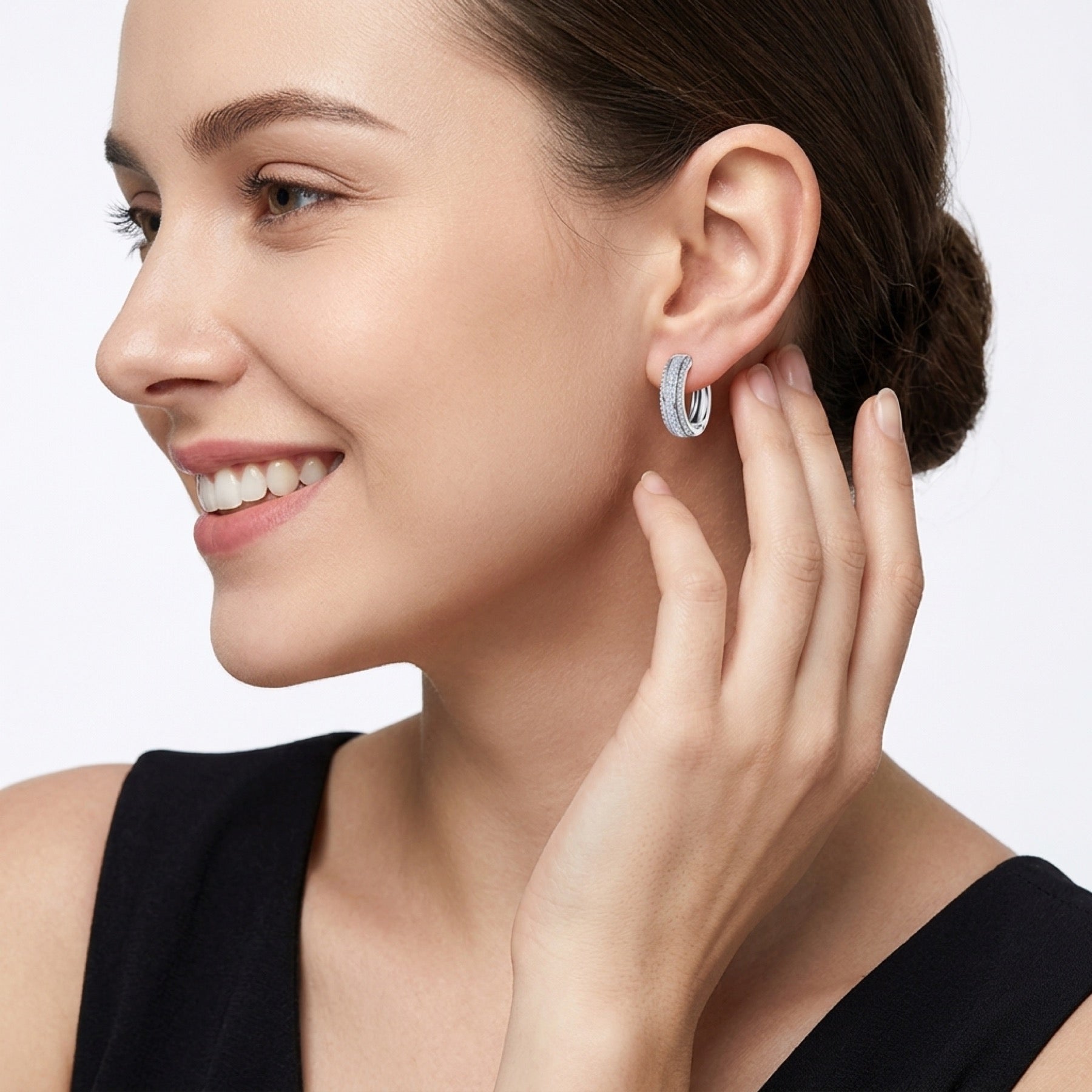 Binata Moissanite Huggie Hoop Earrings in Sterling Silver