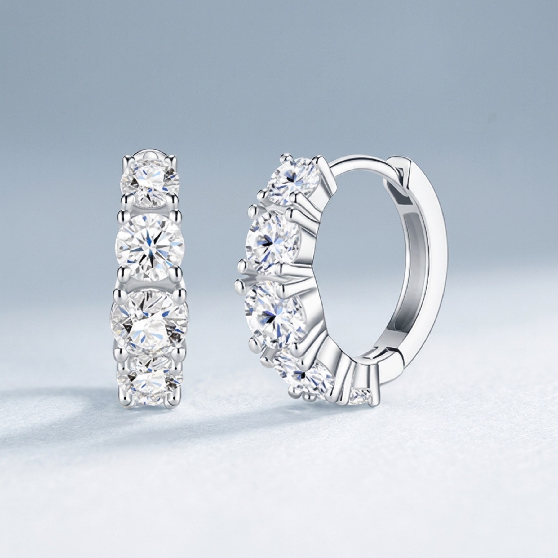 Sfumata Moissanite Huggie Hoop Earrings in Sterling Silver