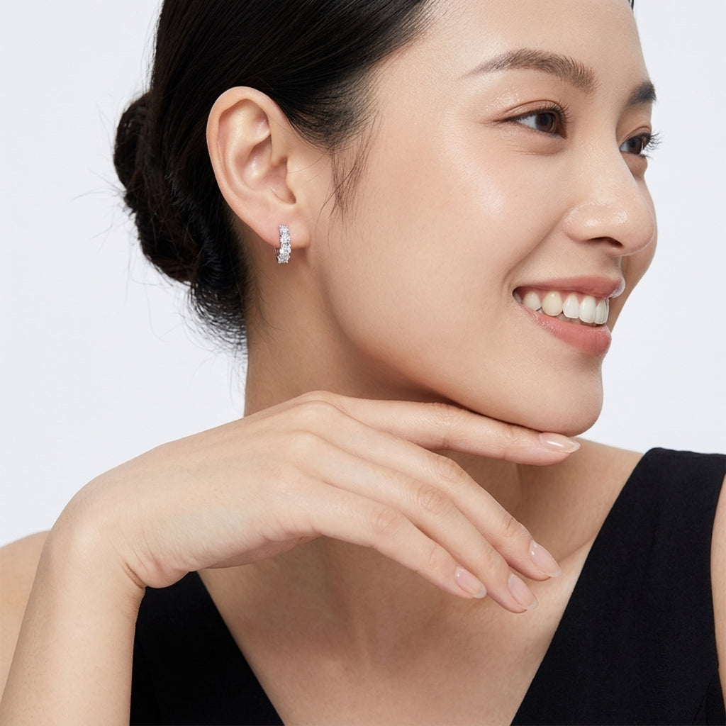 Sfumata Moissanite Huggie Hoop Earrings in Sterling Silver