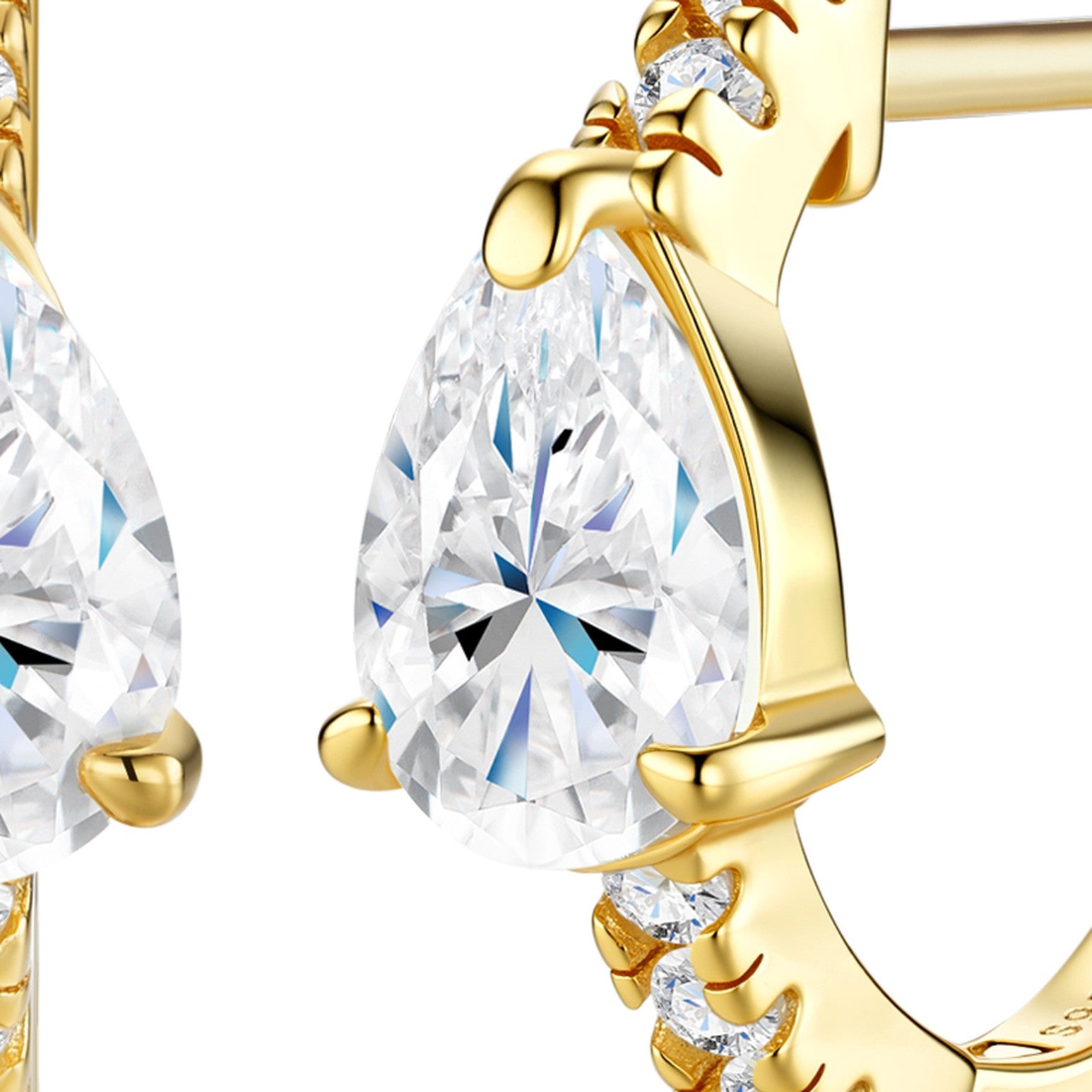 Peragold Pear-Cut Moissanite Huggie Hoop Earrings in Gold-Tone Sterling Silver — detail