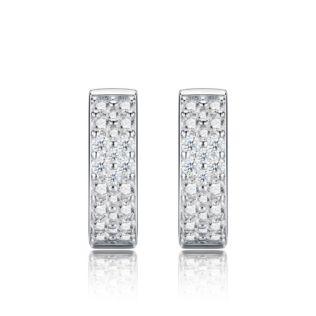 Fasciata Moissanite Huggie Hoop Earrings in Sterling Silver