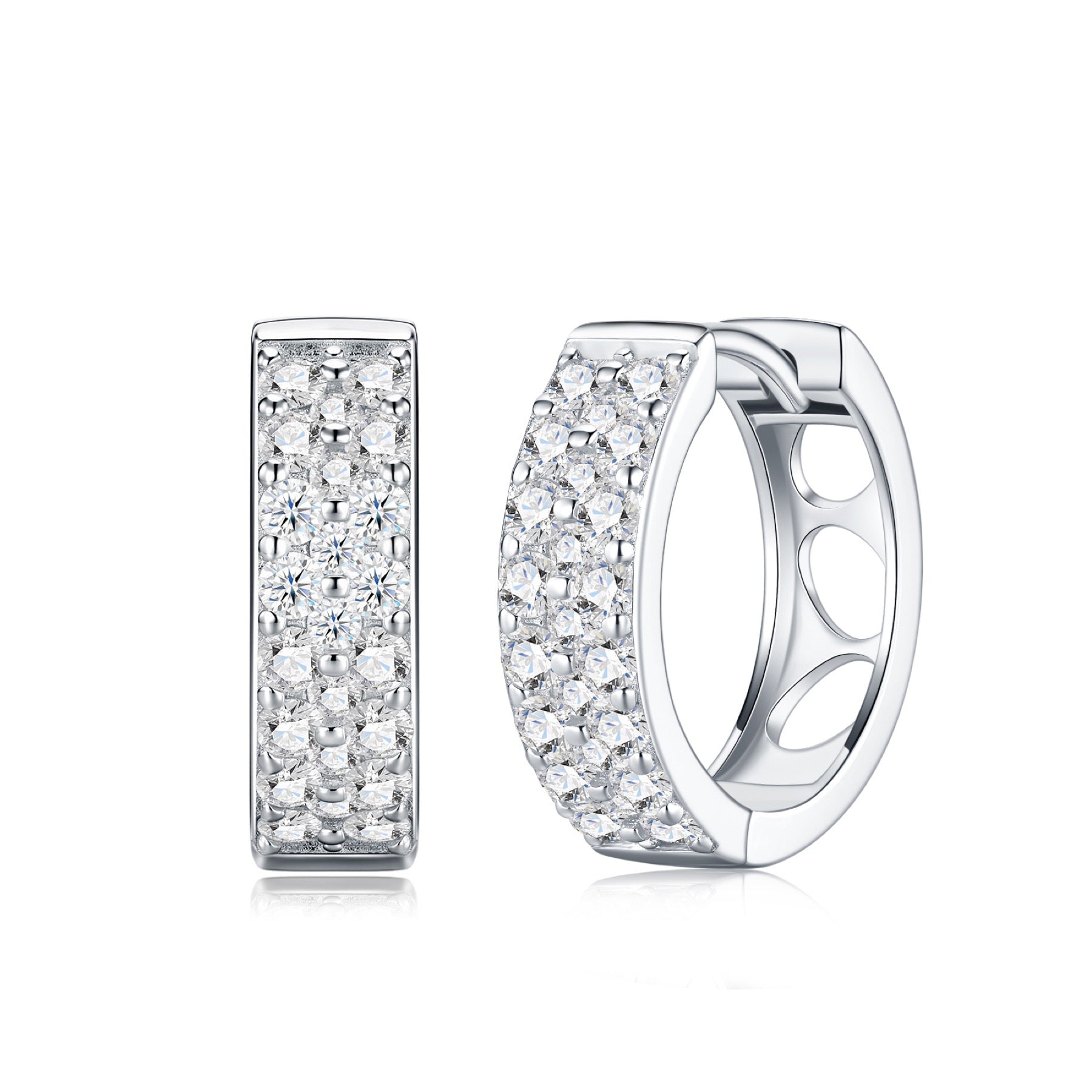 Fasciata Moissanite Huggie Hoop Earrings in Sterling Silver