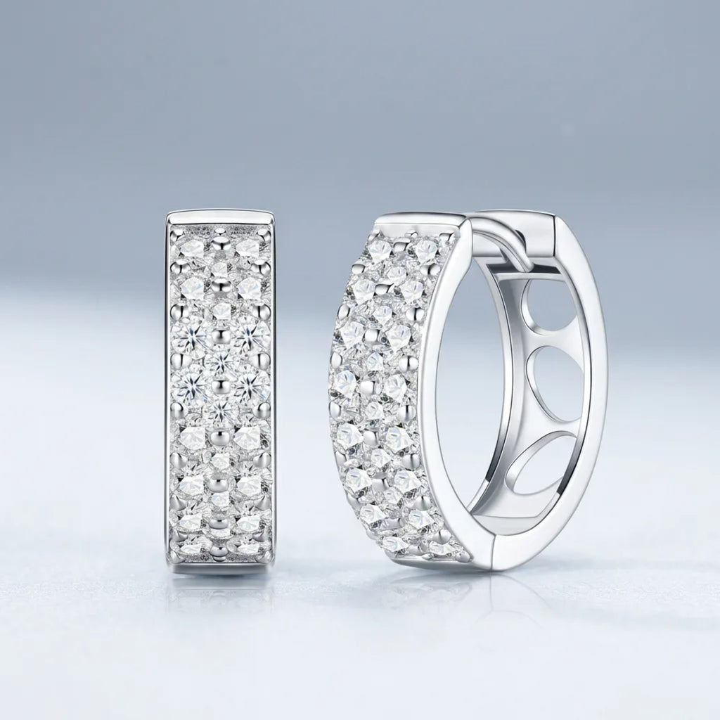 Fasciata Moissanite Huggie Hoop Earrings in Sterling Silver