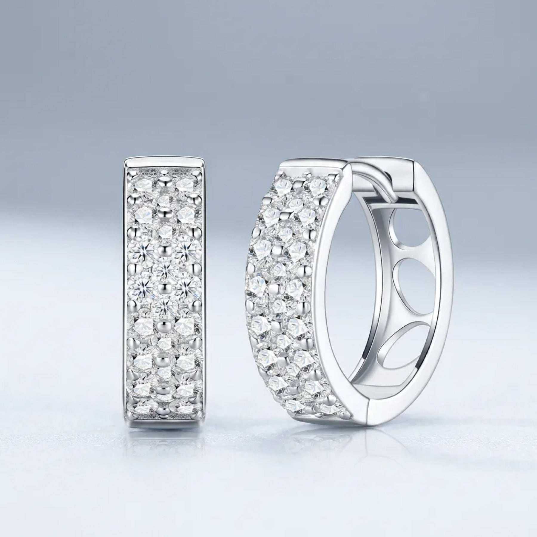 Fasciata Moissanite Huggie Hoop Earrings in Sterling Silver