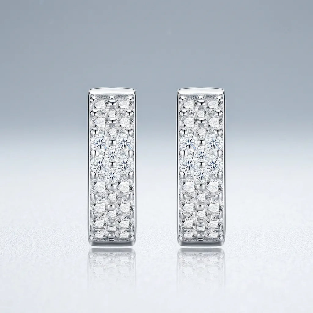Fasciata Moissanite Huggie Hoop Earrings in Sterling Silver