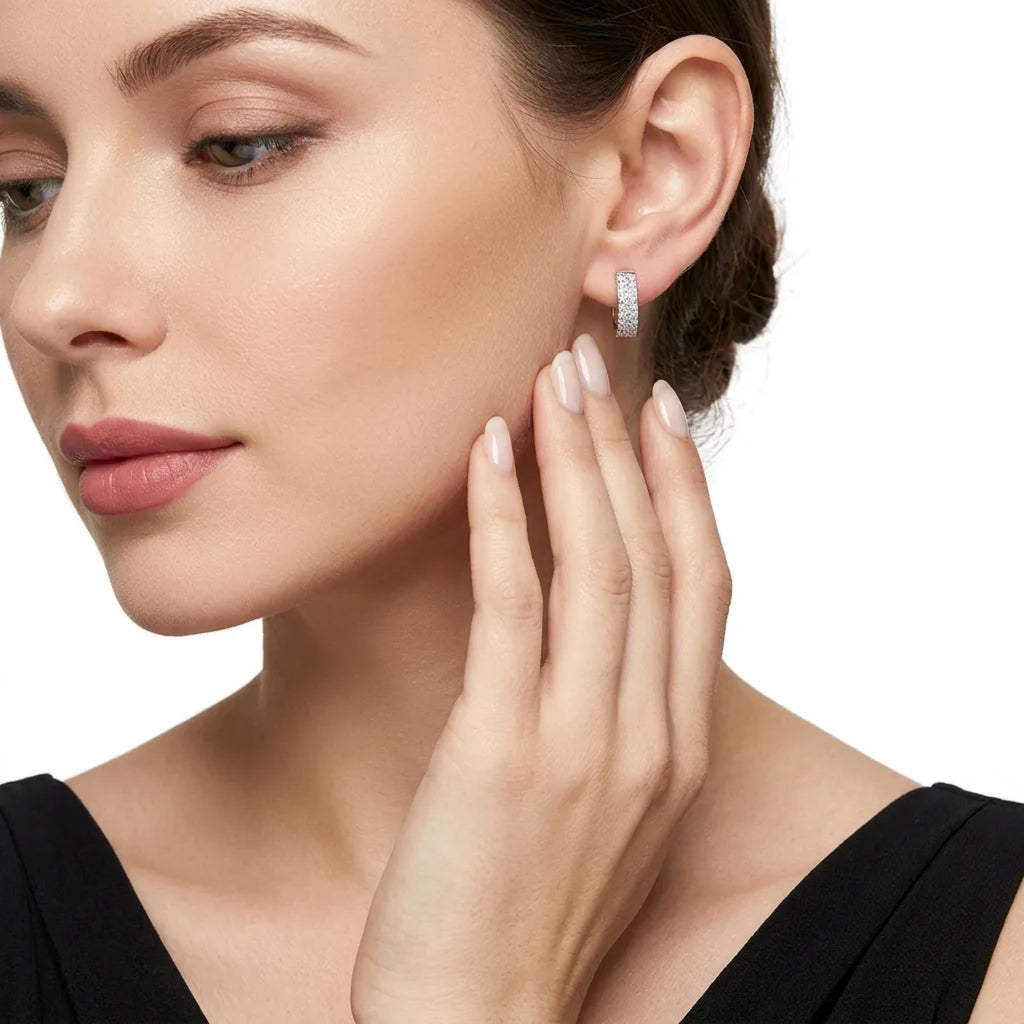 Fasciata Moissanite Huggie Hoop Earrings in Sterling Silver