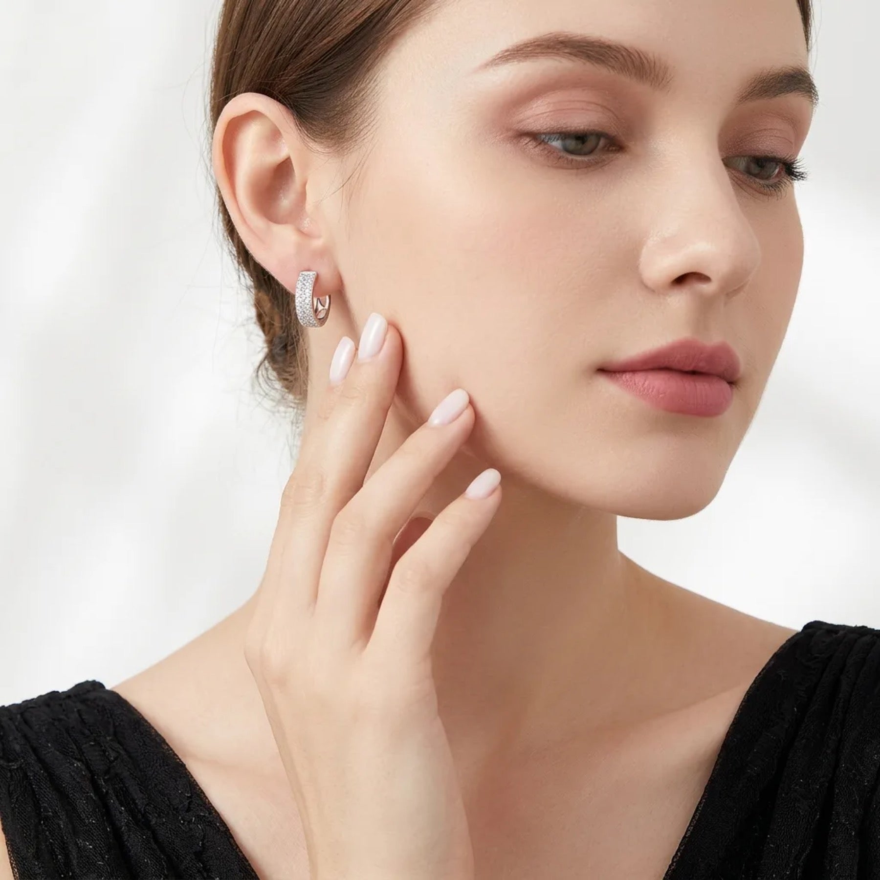 Fasciata Moissanite Huggie Hoop Earrings in Sterling Silver