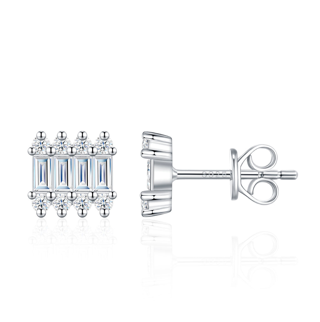 Barrette Moissanite Stud Earrings in Sterling Silver
