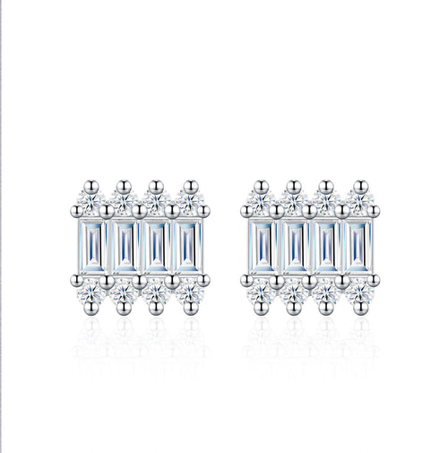 Barrette Moissanite Stud Earrings in Sterling Silver