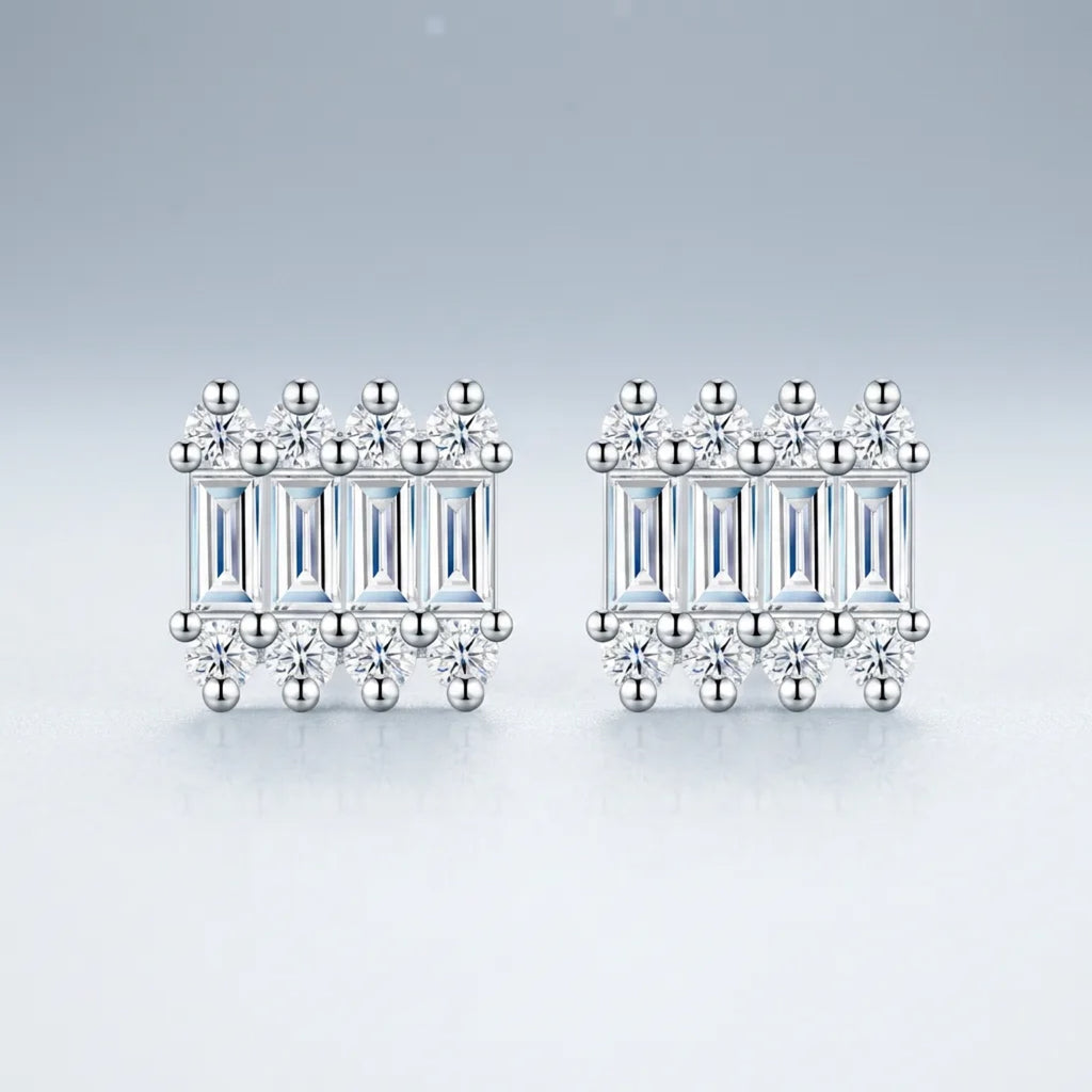 Barrette Moissanite Stud Earrings in Sterling Silver