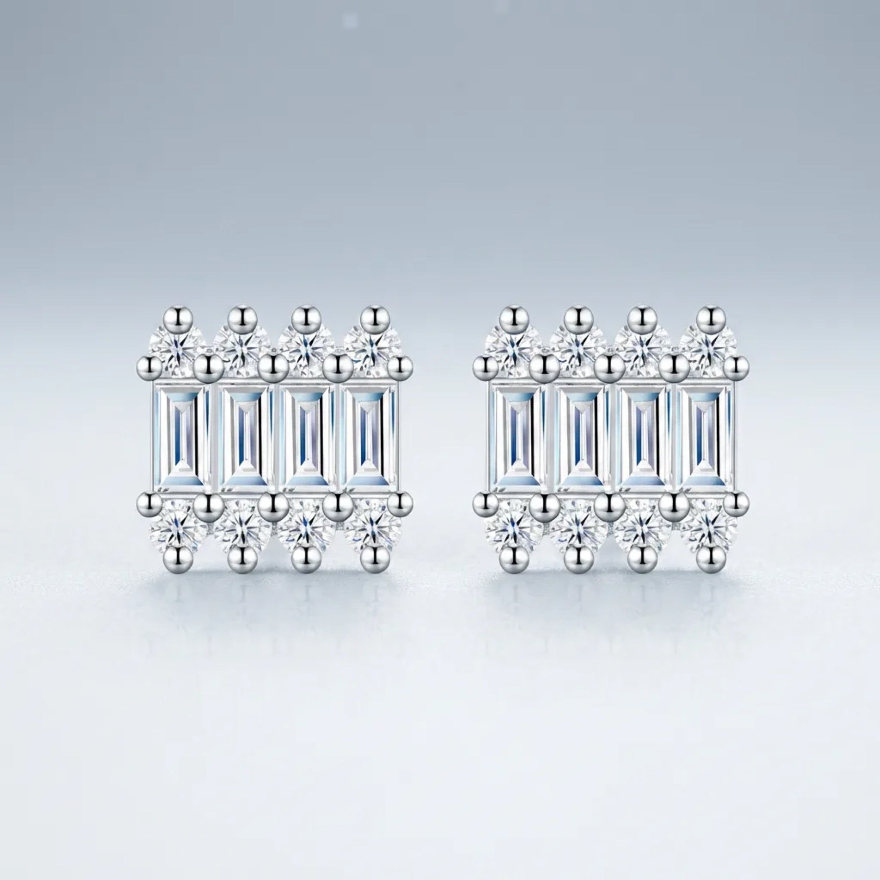 Barrette Moissanite Stud Earrings in Sterling Silver