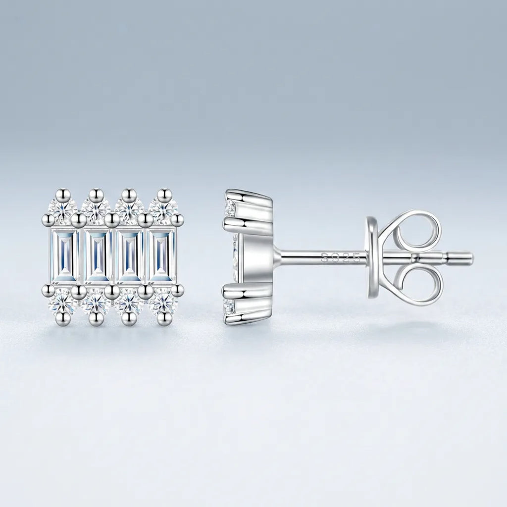 Barrette Moissanite Stud Earrings in Sterling Silver