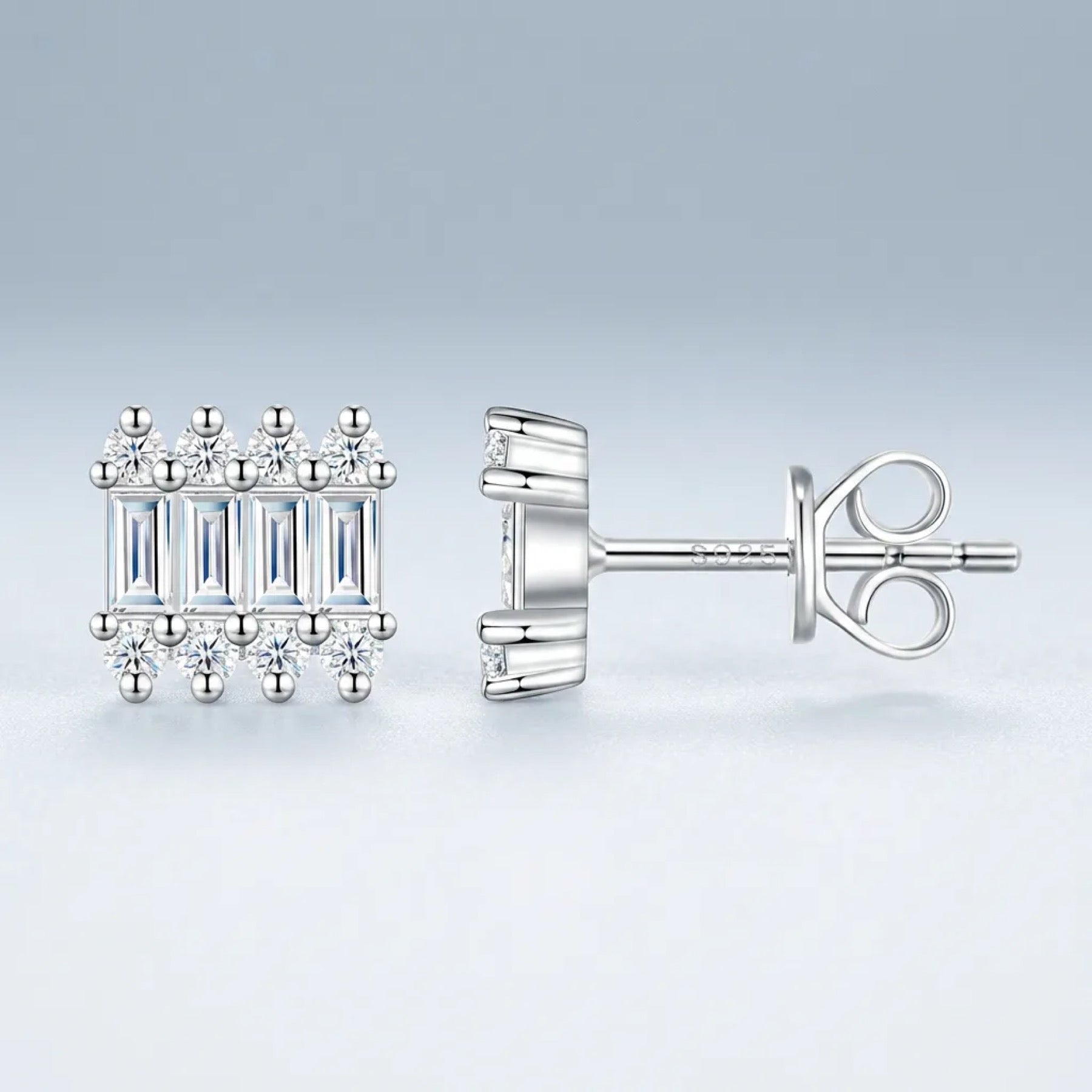 Barrette Moissanite Stud Earrings in Sterling Silver