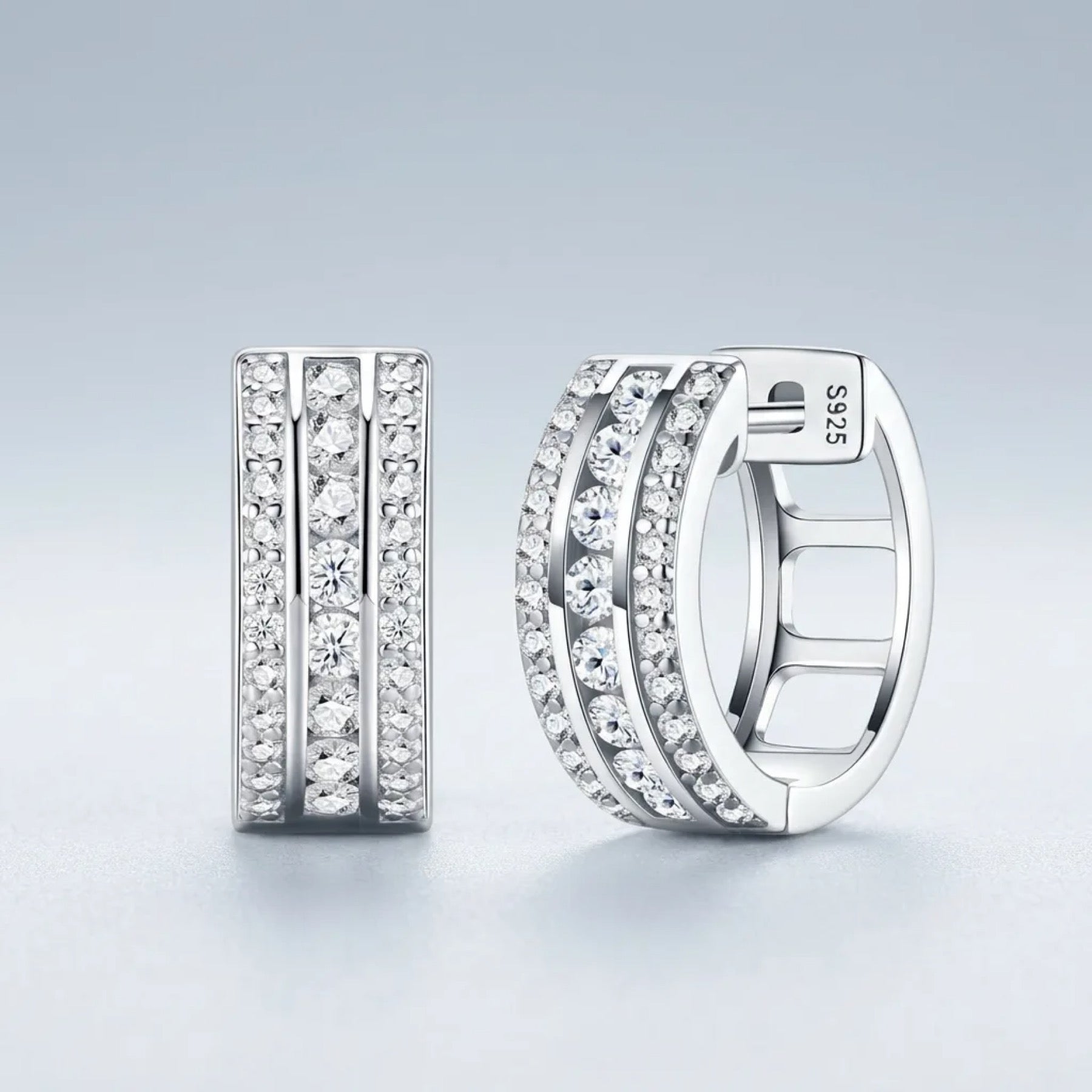 Bicanale Moissanite Huggie Hoop Earrings in Sterling Silver