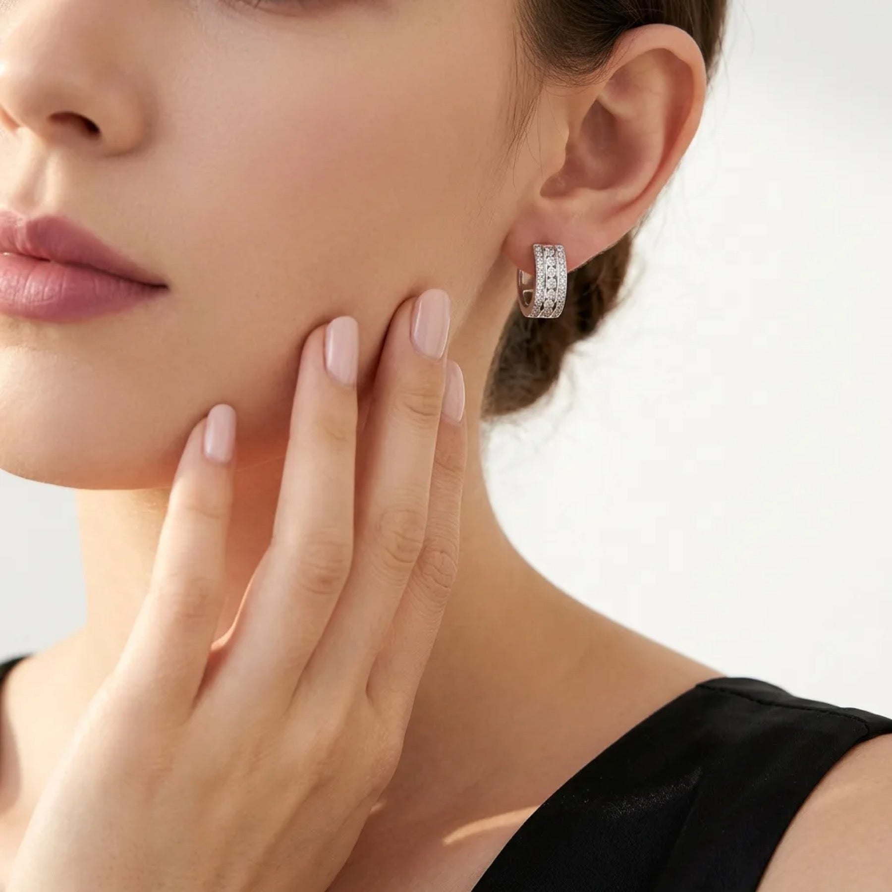 Bicanale Moissanite Huggie Hoop Earrings in Sterling Silver