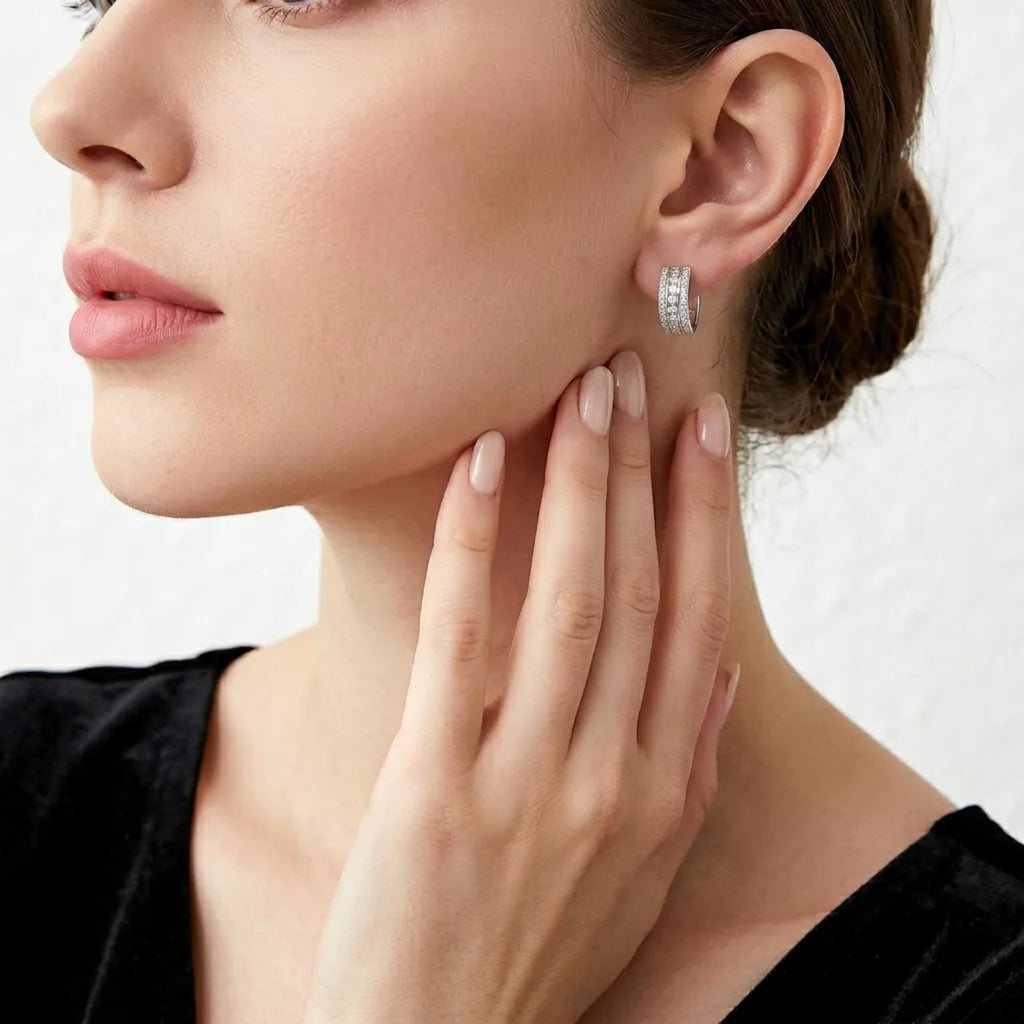 Bicanale Moissanite Huggie Hoop Earrings in Sterling Silver