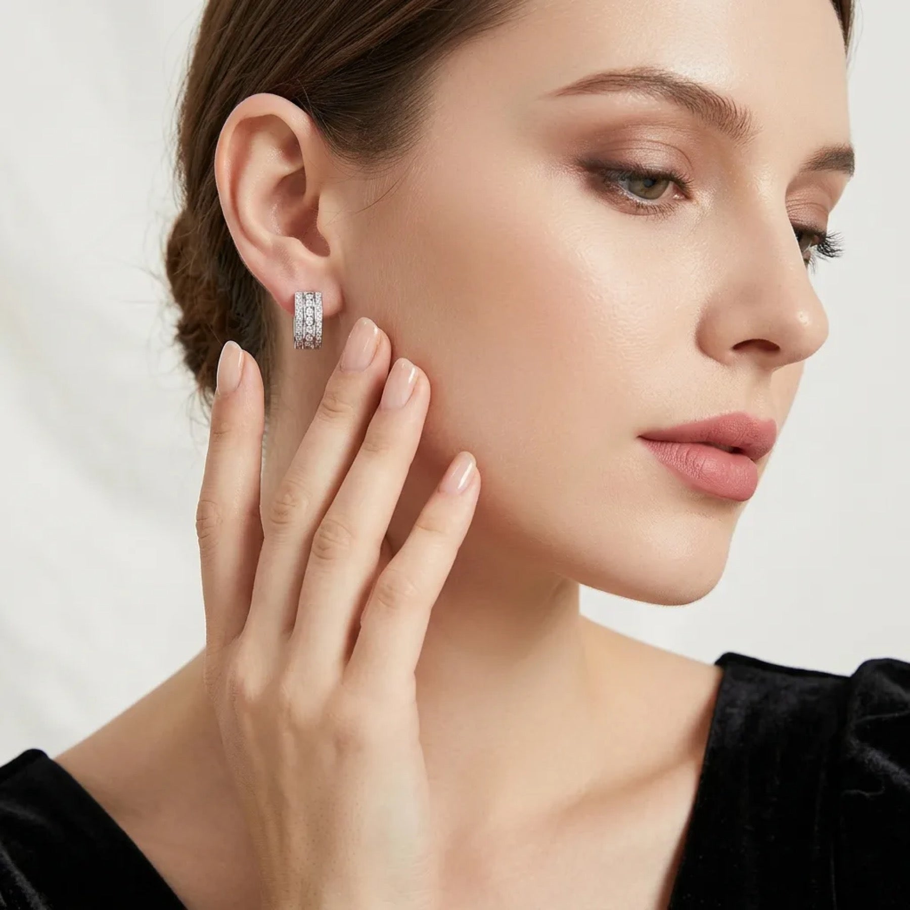 Bicanale Moissanite Huggie Hoop Earrings in Sterling Silver