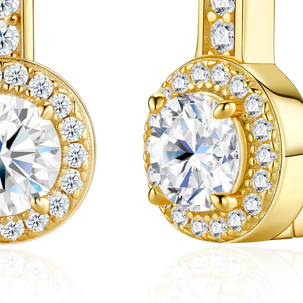 Aureagold Moissanite Halo Drop Earrings in Gold-Tone Sterling Silver — detail