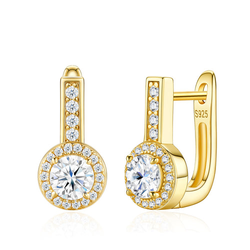 Aureagold Moissanite Halo Drop Earrings in Gold-Tone Sterling Silver