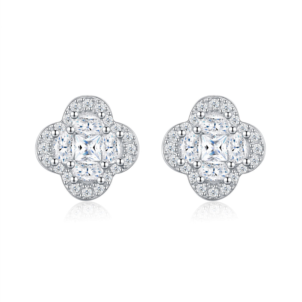 Quadribag Moissanite Clover Stud Earrings in Sterling Silver