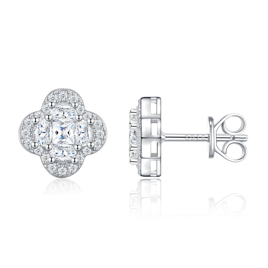 Quadribag Moissanite Clover Stud Earrings in Sterling Silver