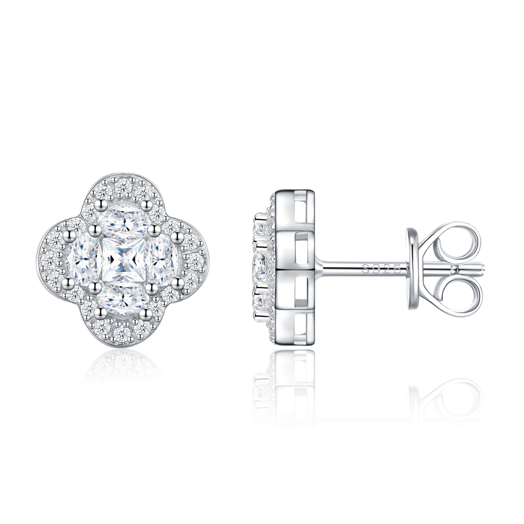 Quadribag Moissanite Clover Stud Earrings in Sterling Silver