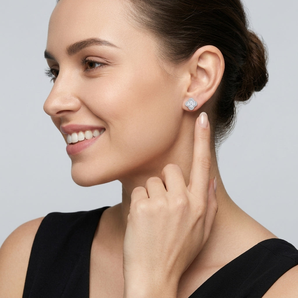 Quadribag Moissanite Clover Stud Earrings in Sterling Silver