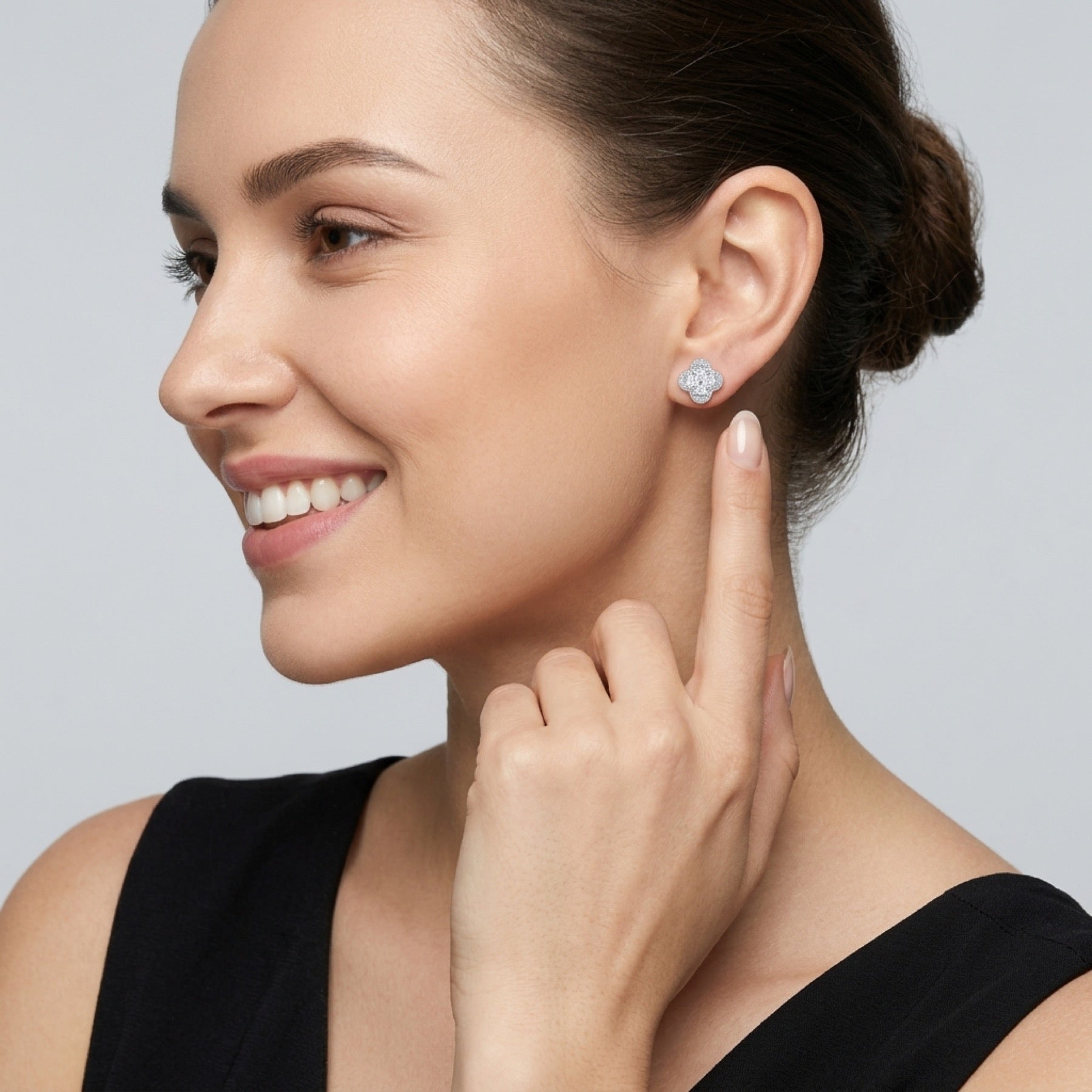 Quadribag Moissanite Clover Stud Earrings in Sterling Silver