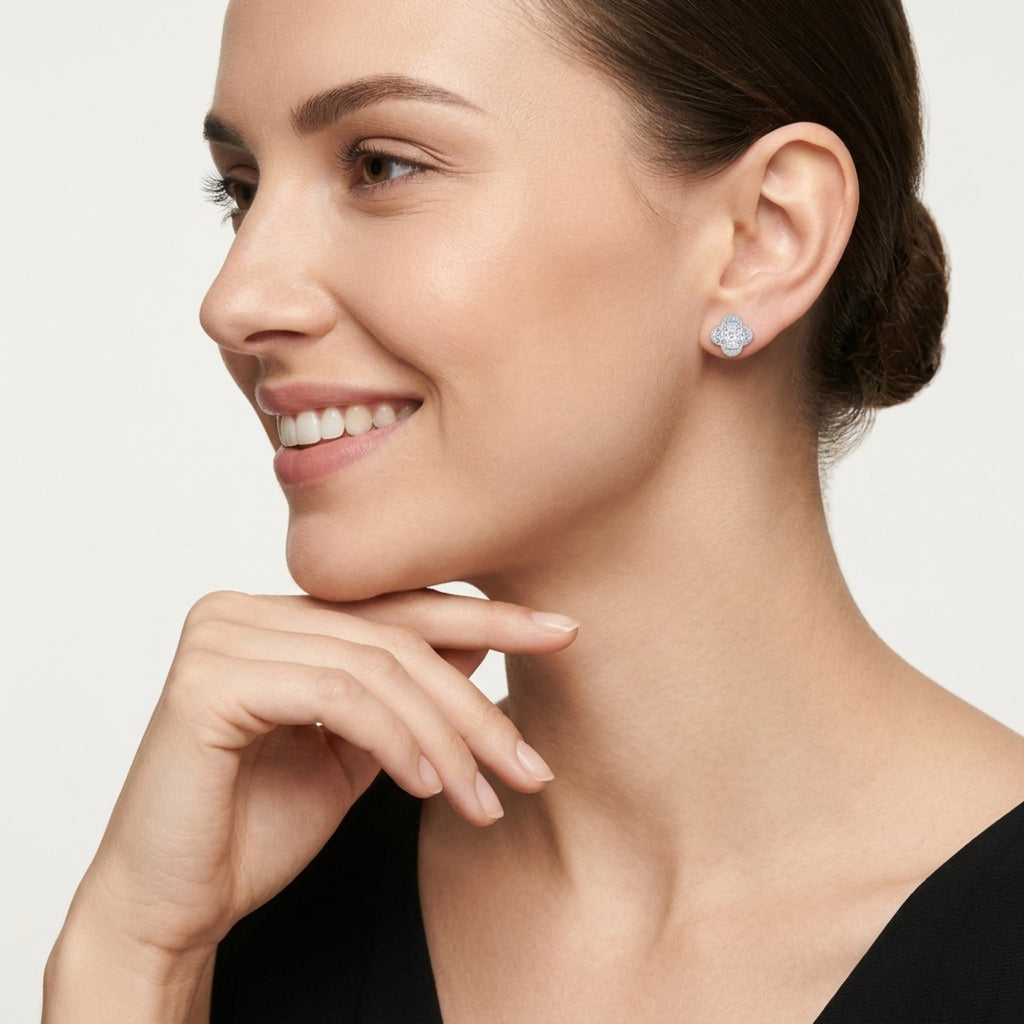 Quadribag Moissanite Clover Stud Earrings in Sterling Silver