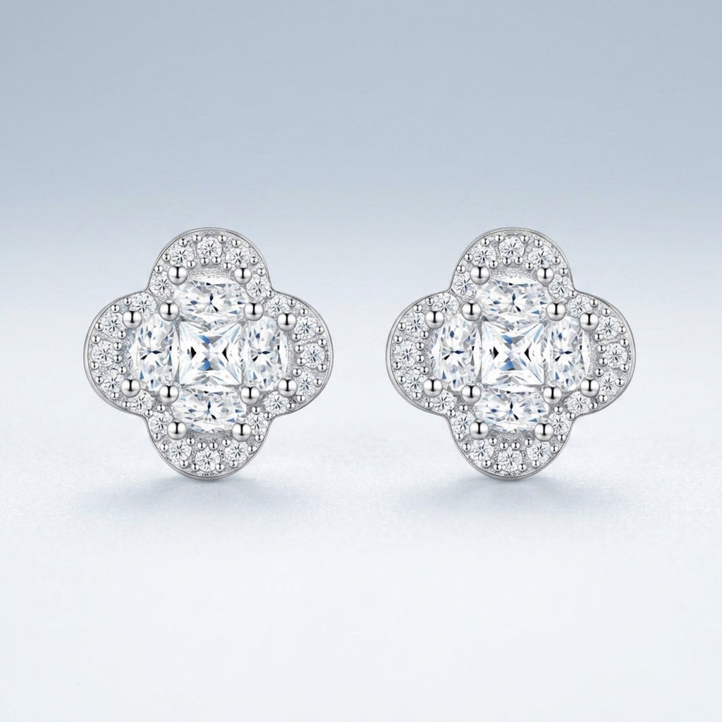 Quadribag Moissanite Clover Stud Earrings in Sterling Silver