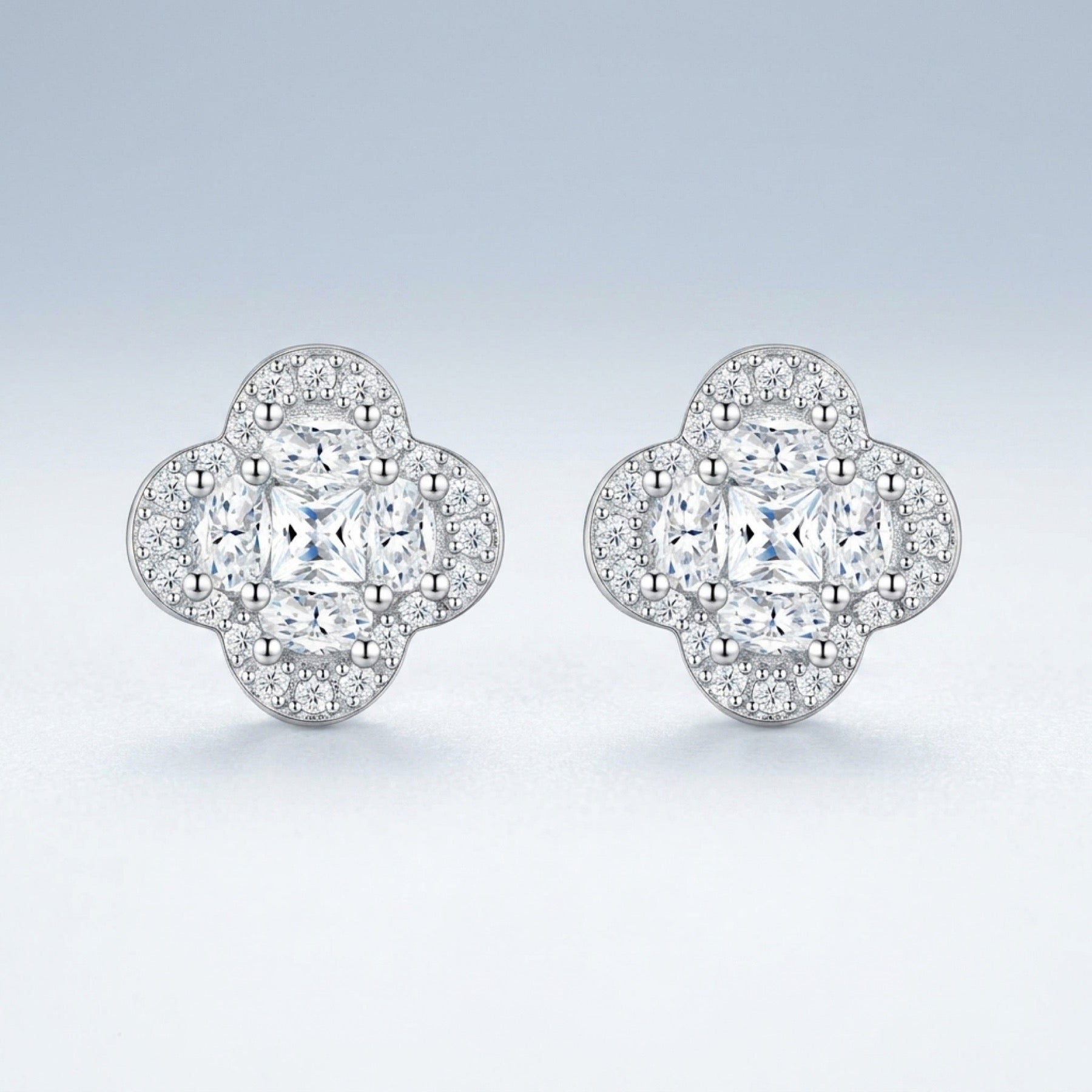 Quadribag Moissanite Clover Stud Earrings in Sterling Silver