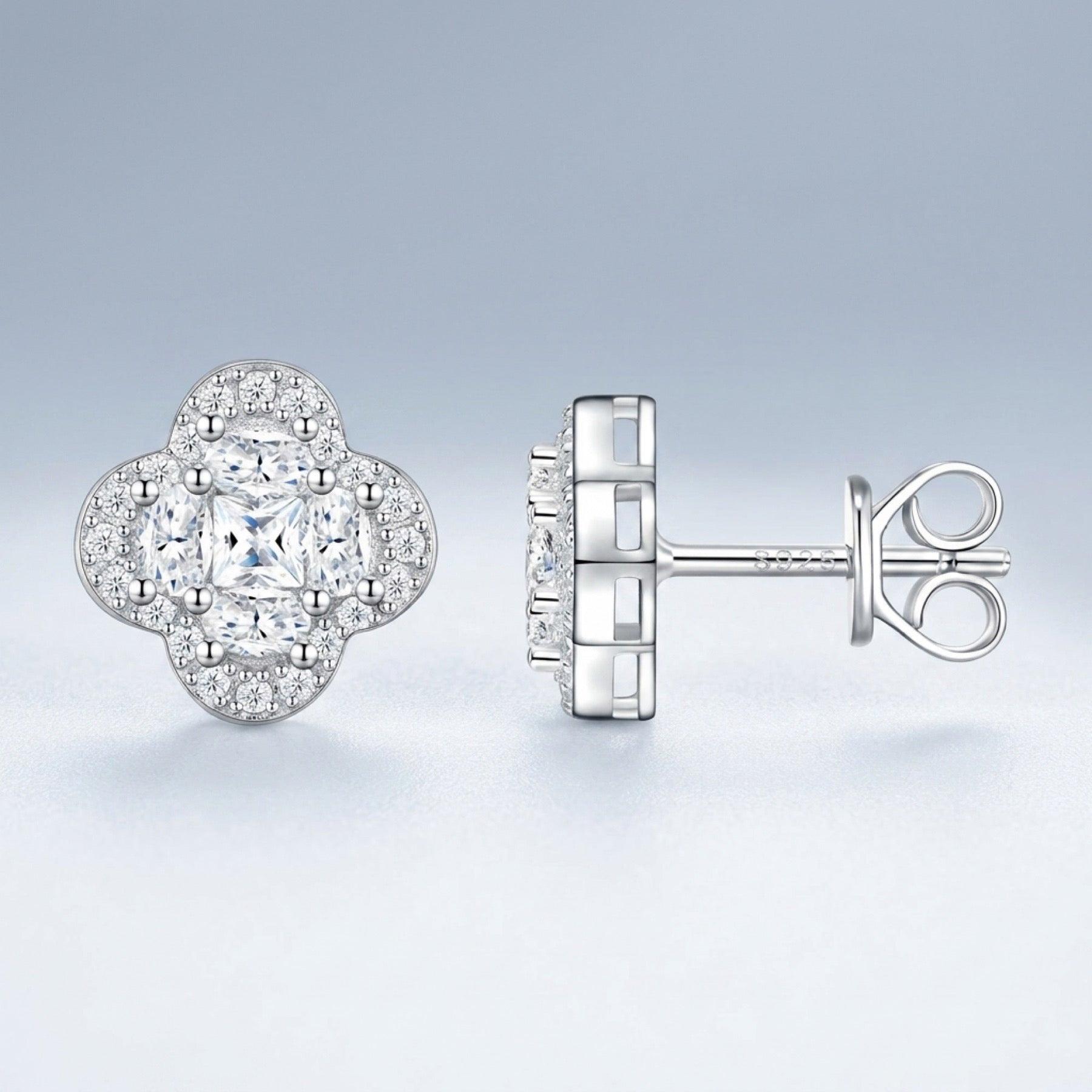 Quadribag Moissanite Clover Stud Earrings in Sterling Silver