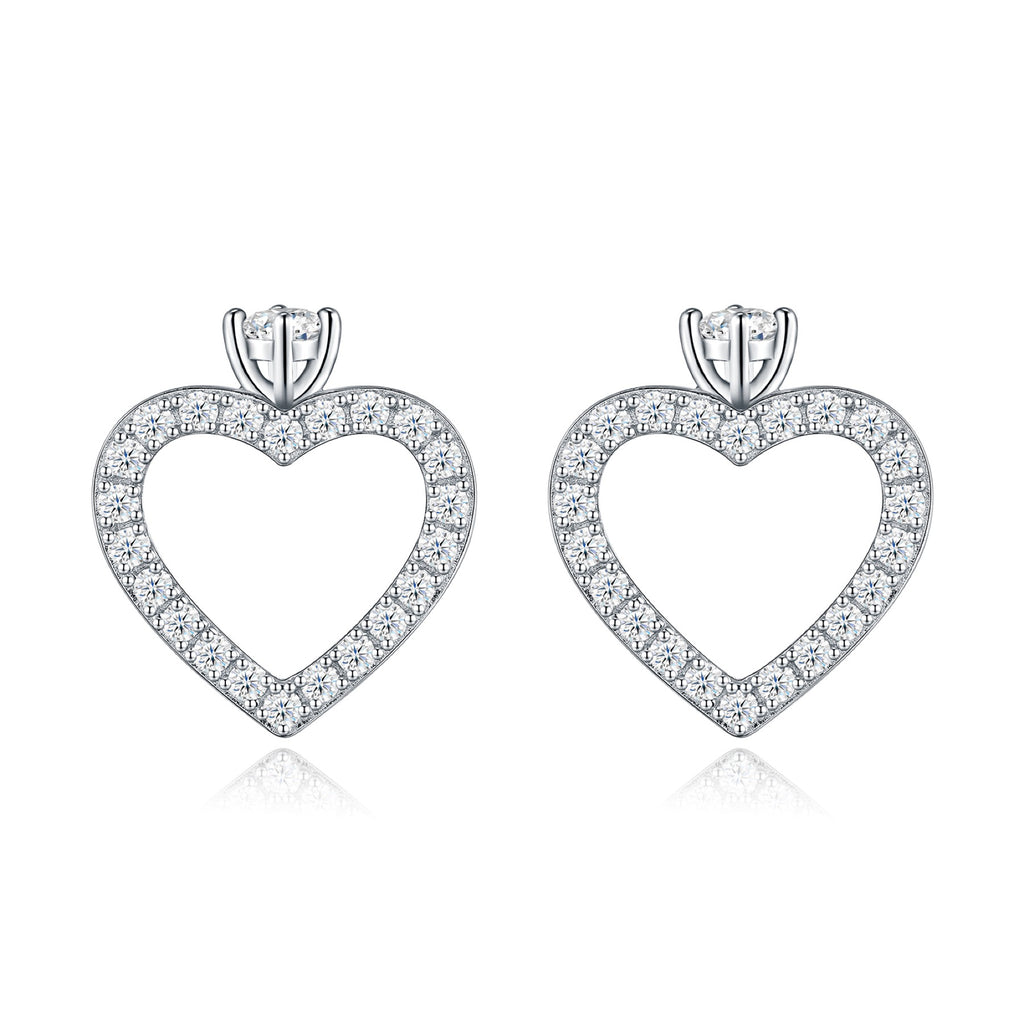 Cuorolino Moissanite Heart Stud Earrings in Sterling Silver