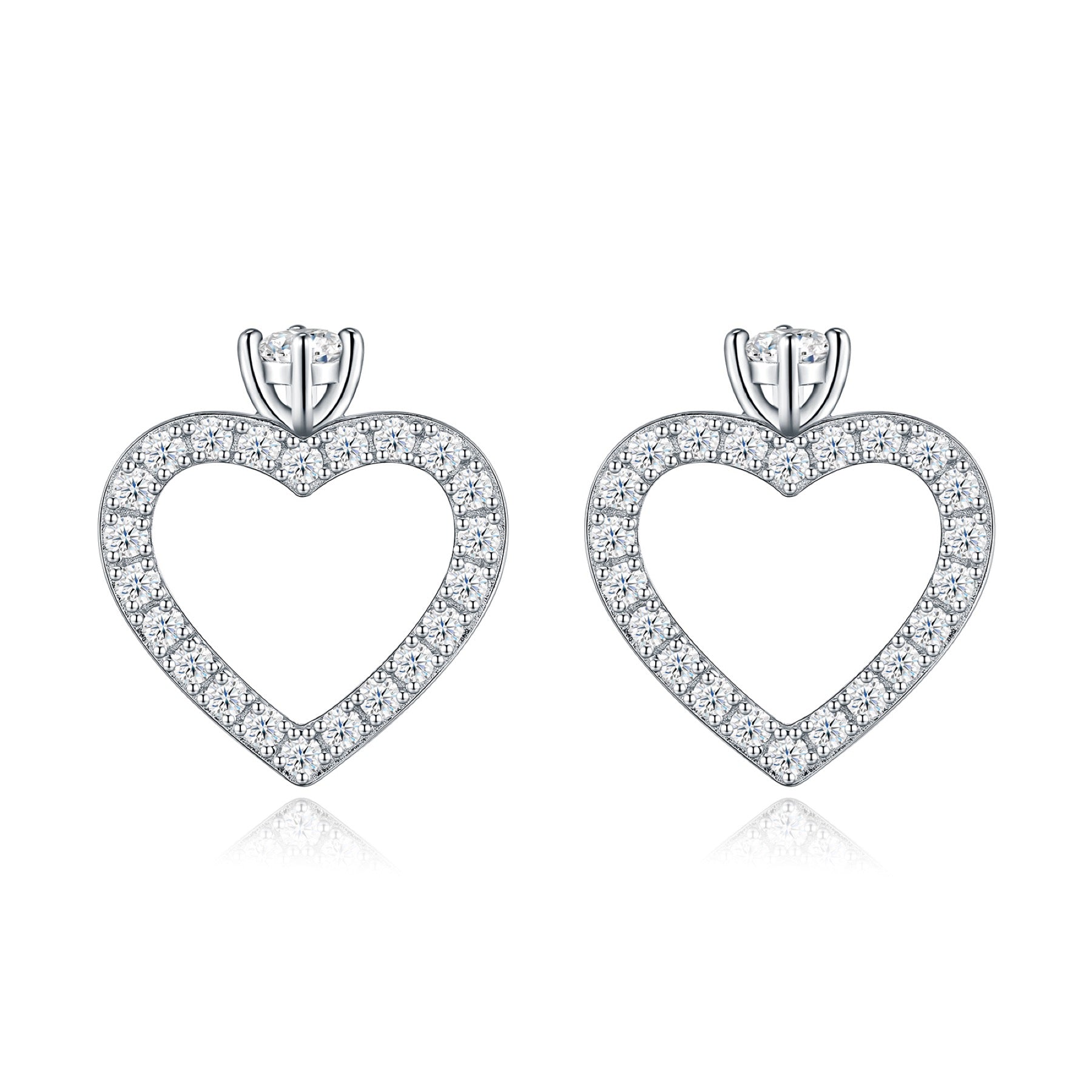 Cuorolino Moissanite Heart Stud Earrings in Sterling Silver