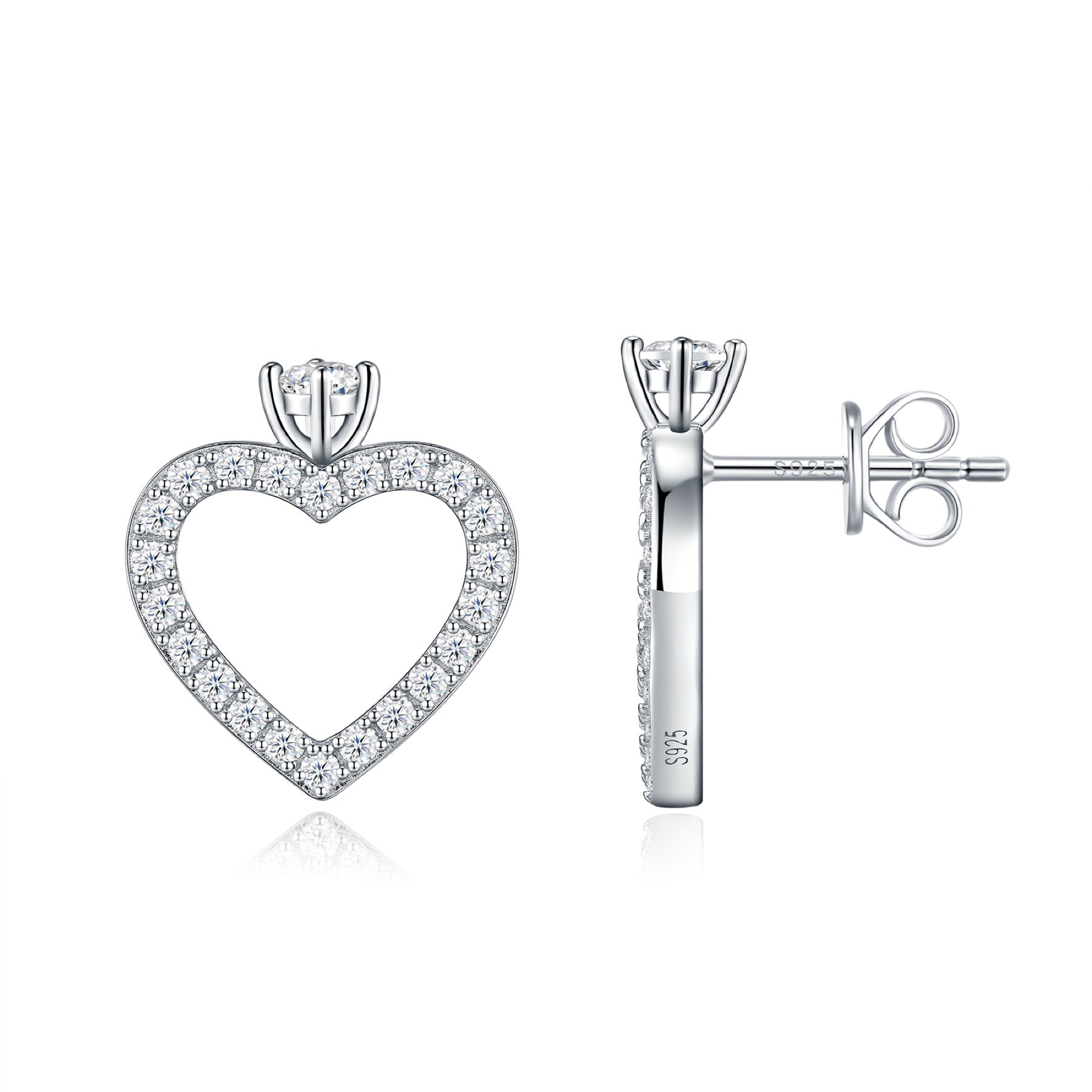 Cuorolino Moissanite Heart Stud Earrings in Sterling Silver