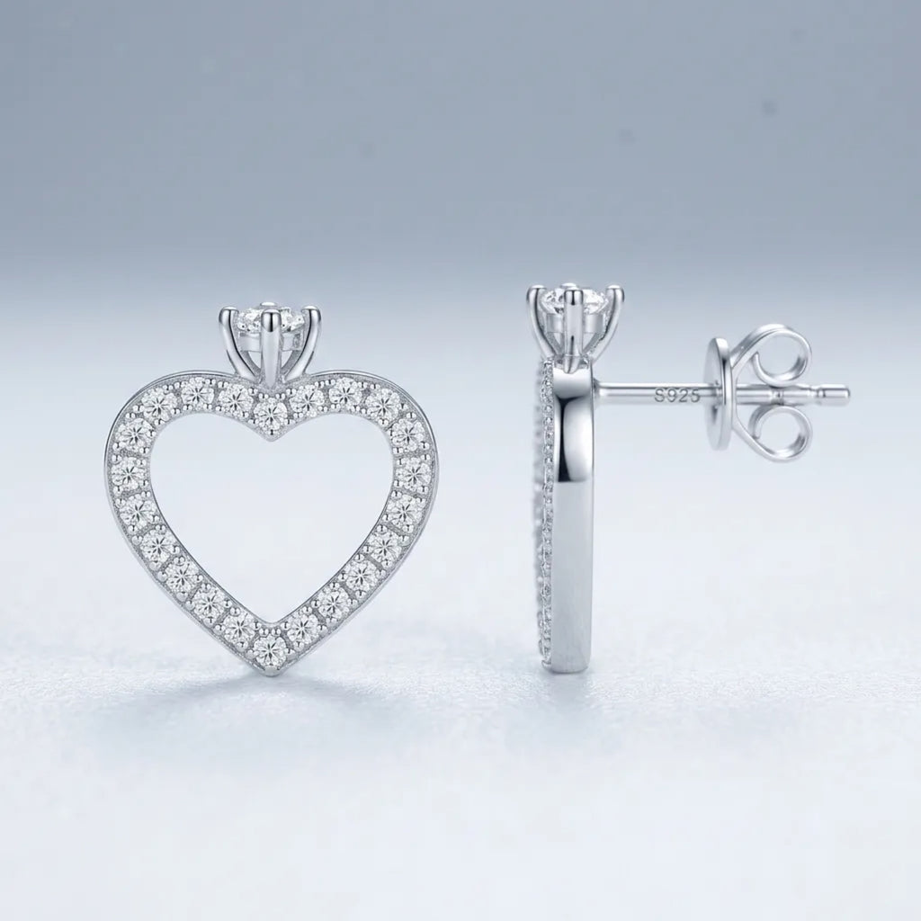 Cuorolino Moissanite Heart Stud Earrings in Sterling Silver