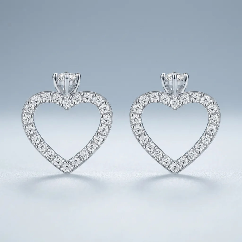 Cuorolino Moissanite Heart Stud Earrings in Sterling Silver