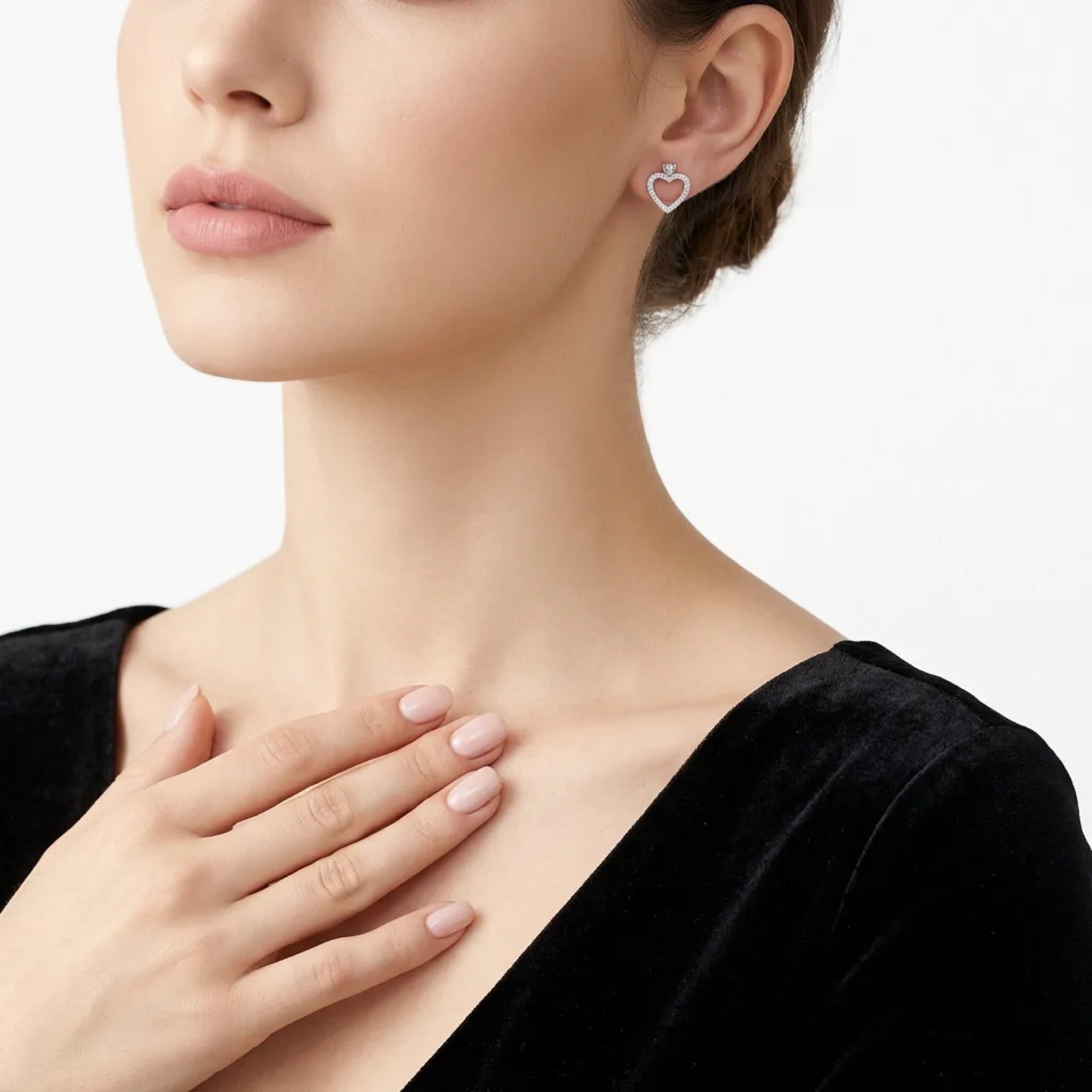 Cuorolino Moissanite Heart Stud Earrings in Sterling Silver