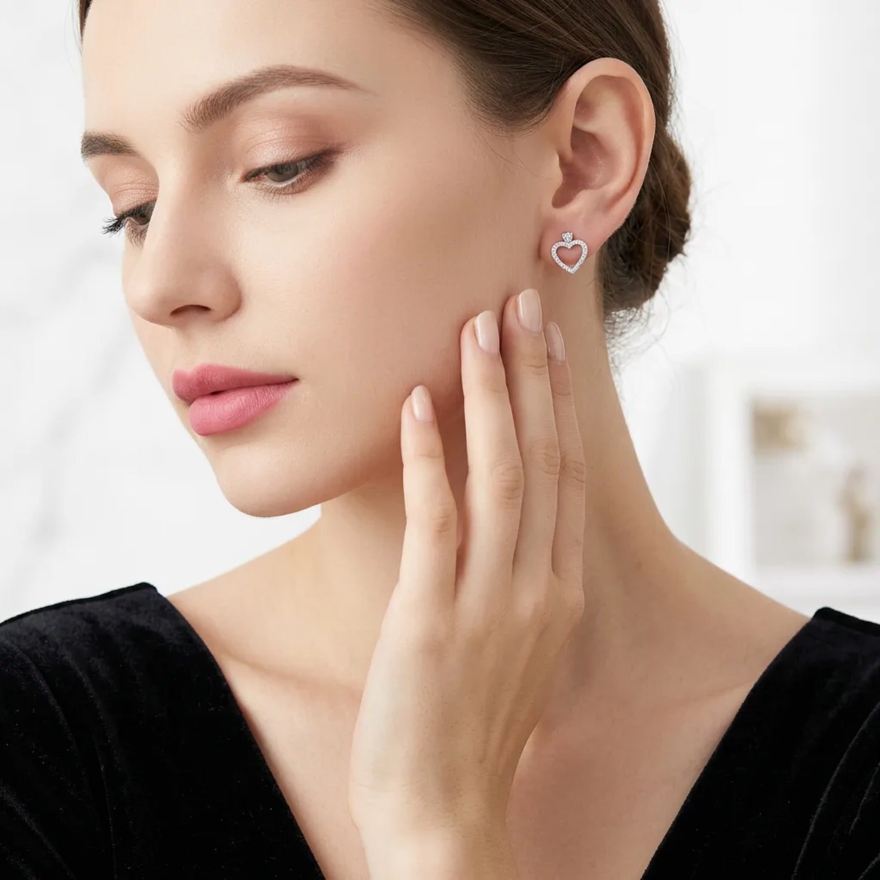 Cuorolino Moissanite Heart Stud Earrings in Sterling Silver