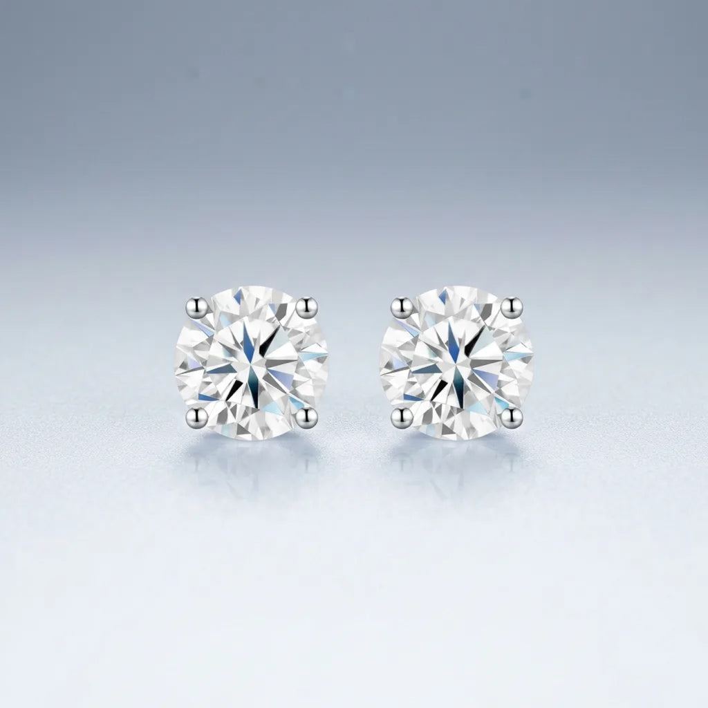 Puro 1 Carat Moissanite Stud Earrings in Sterling Silver