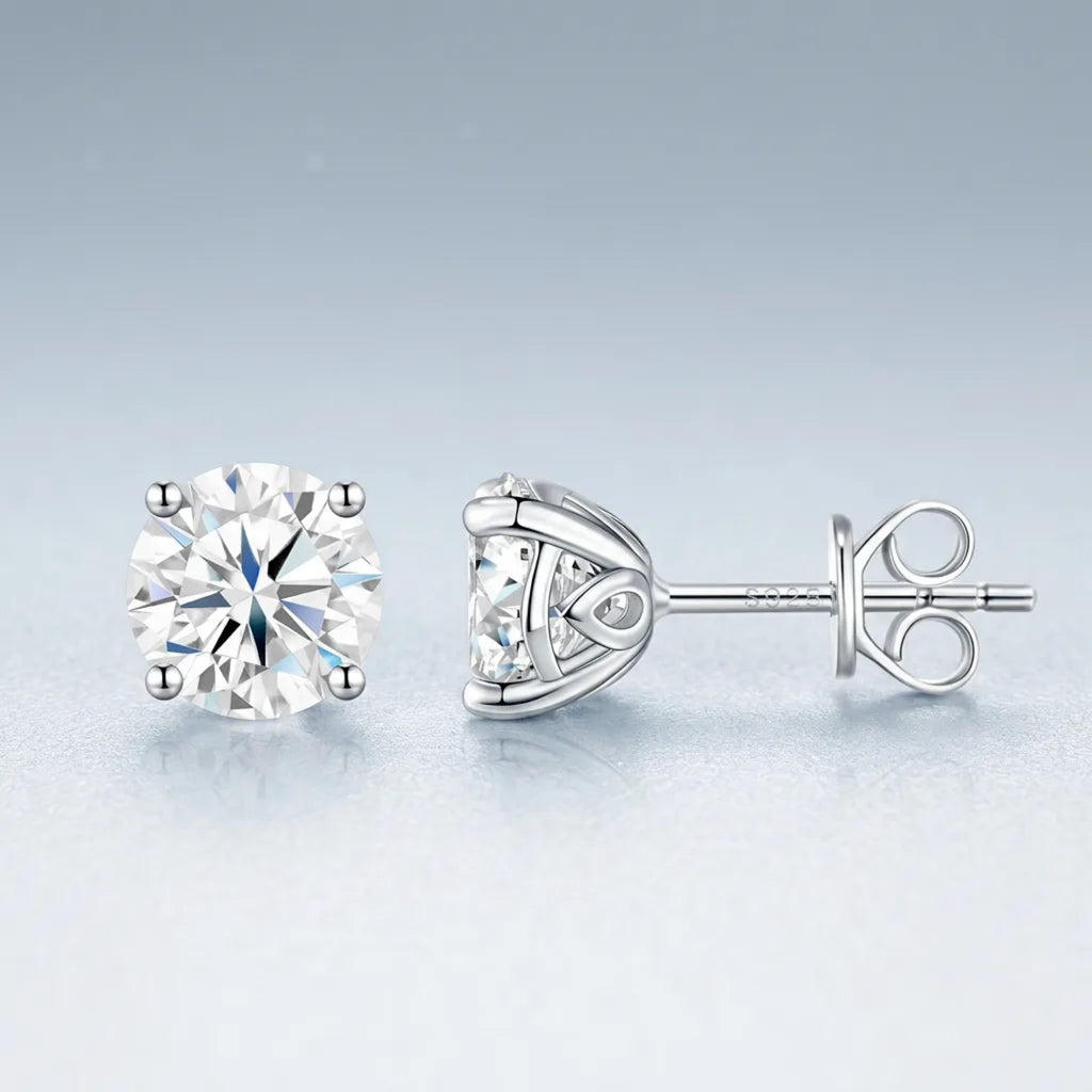 Puro 1 Carat Moissanite Stud Earrings in Sterling Silver