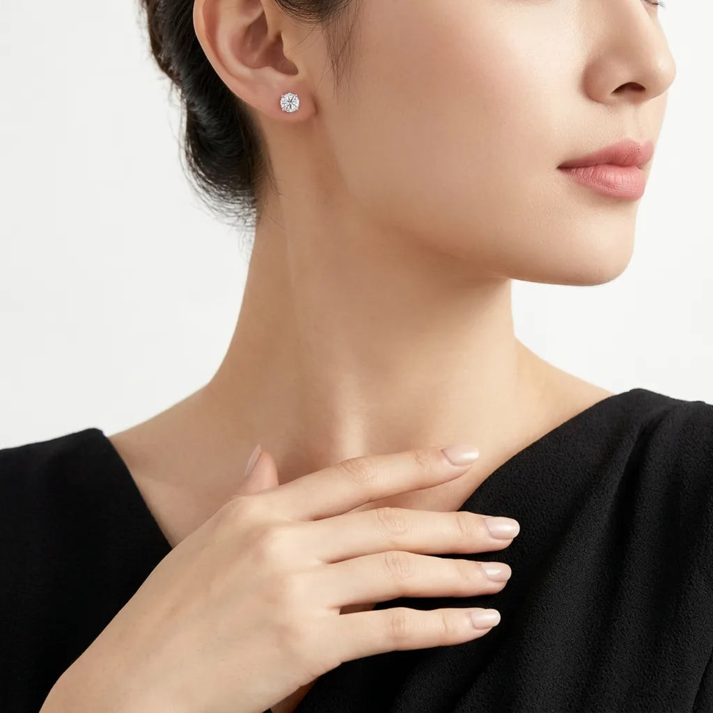 Puro 1 Carat Moissanite Stud Earrings in Sterling Silver